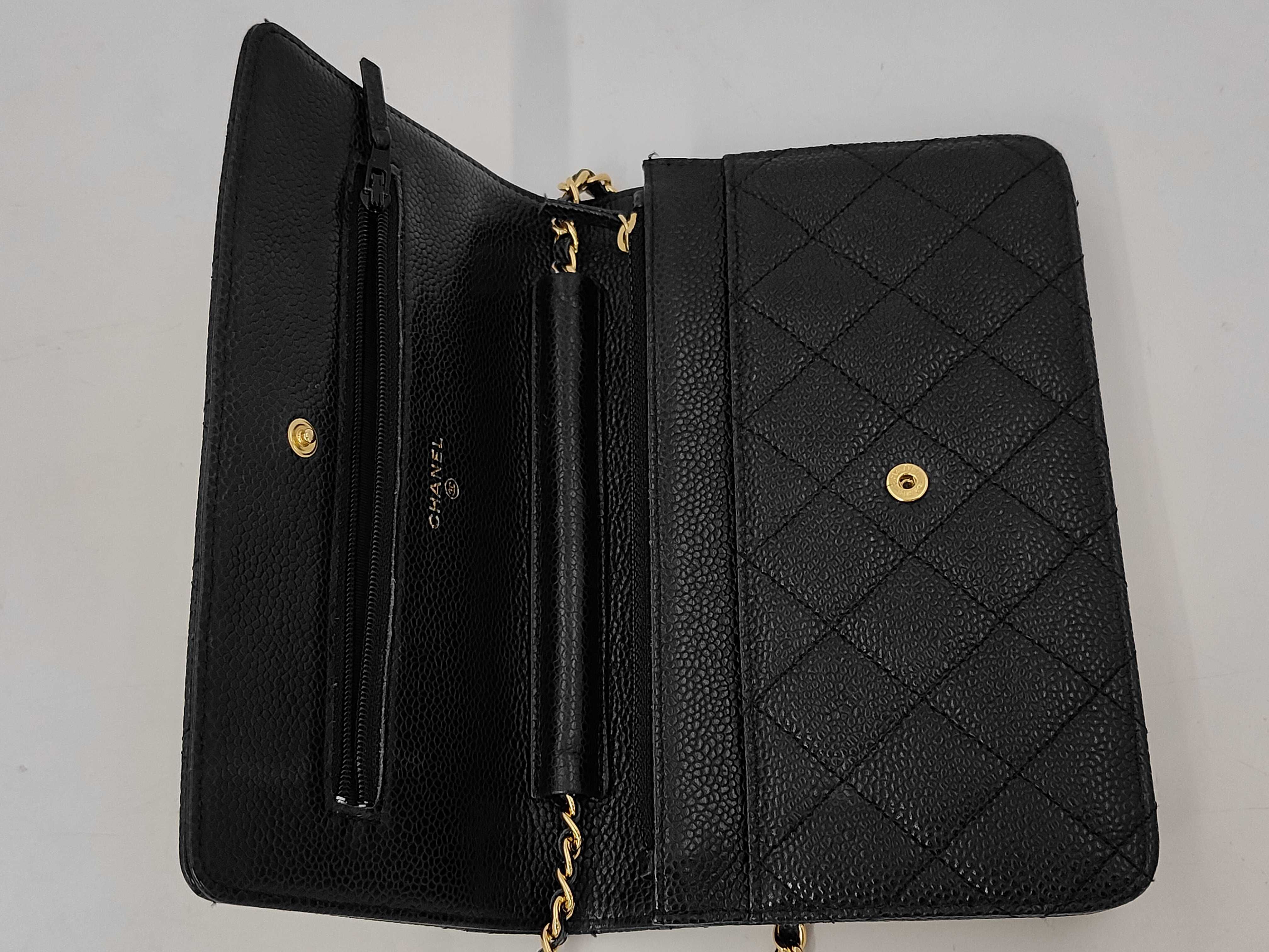 Caviar Skin Chain Wallet Chain Shoulder Bag Black (Serial Number 21) — view 11