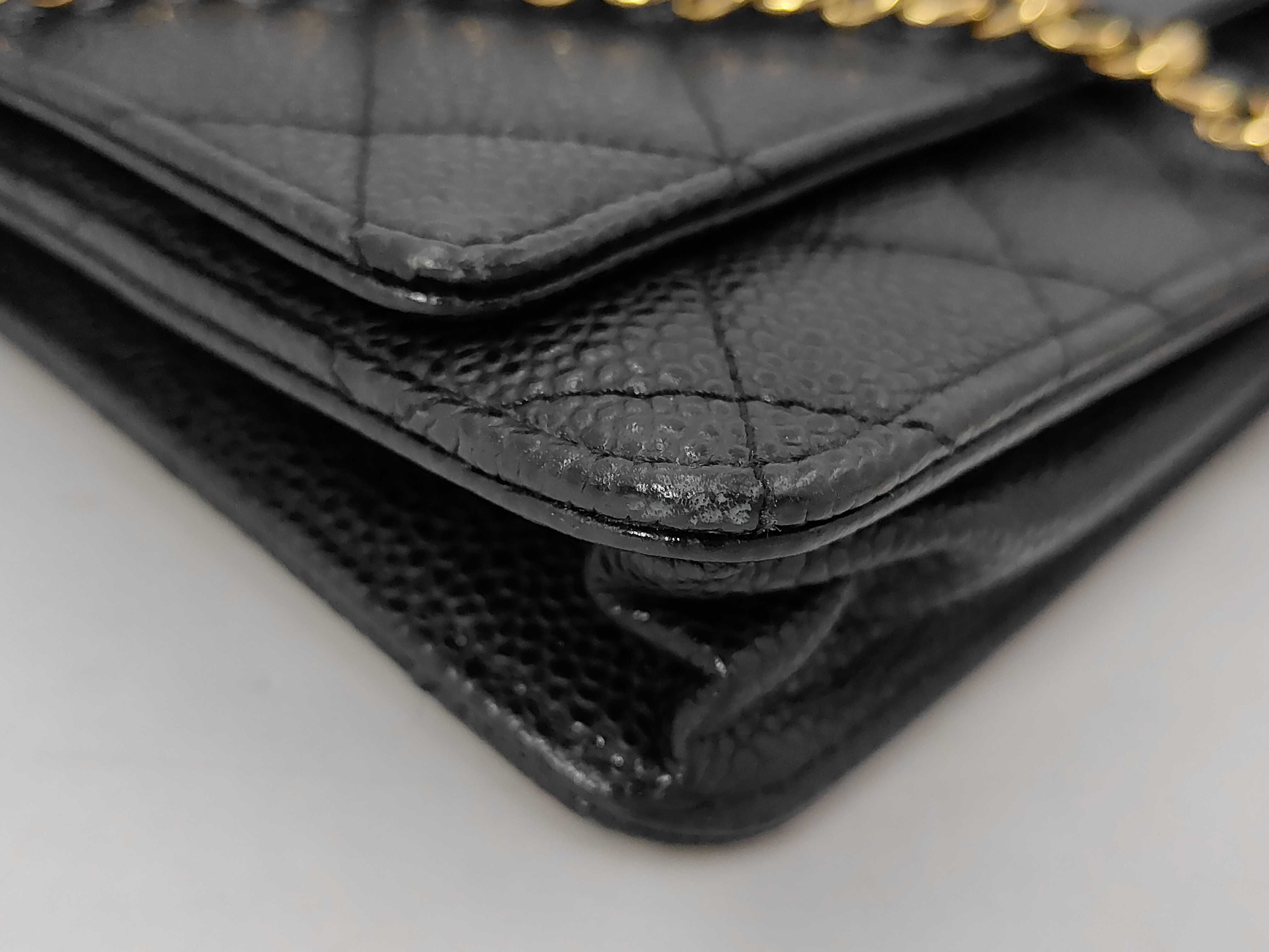 Caviar Skin Chain Wallet Chain Shoulder Bag Black (Serial Number 21) — view 3
