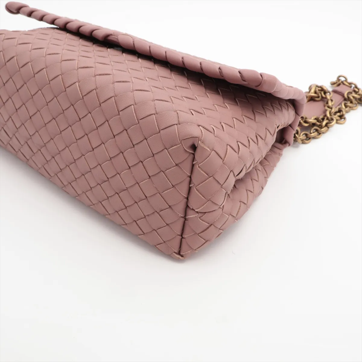 Intrecciato Olympia Leather Chain Shoulder Bag Pink — view 3