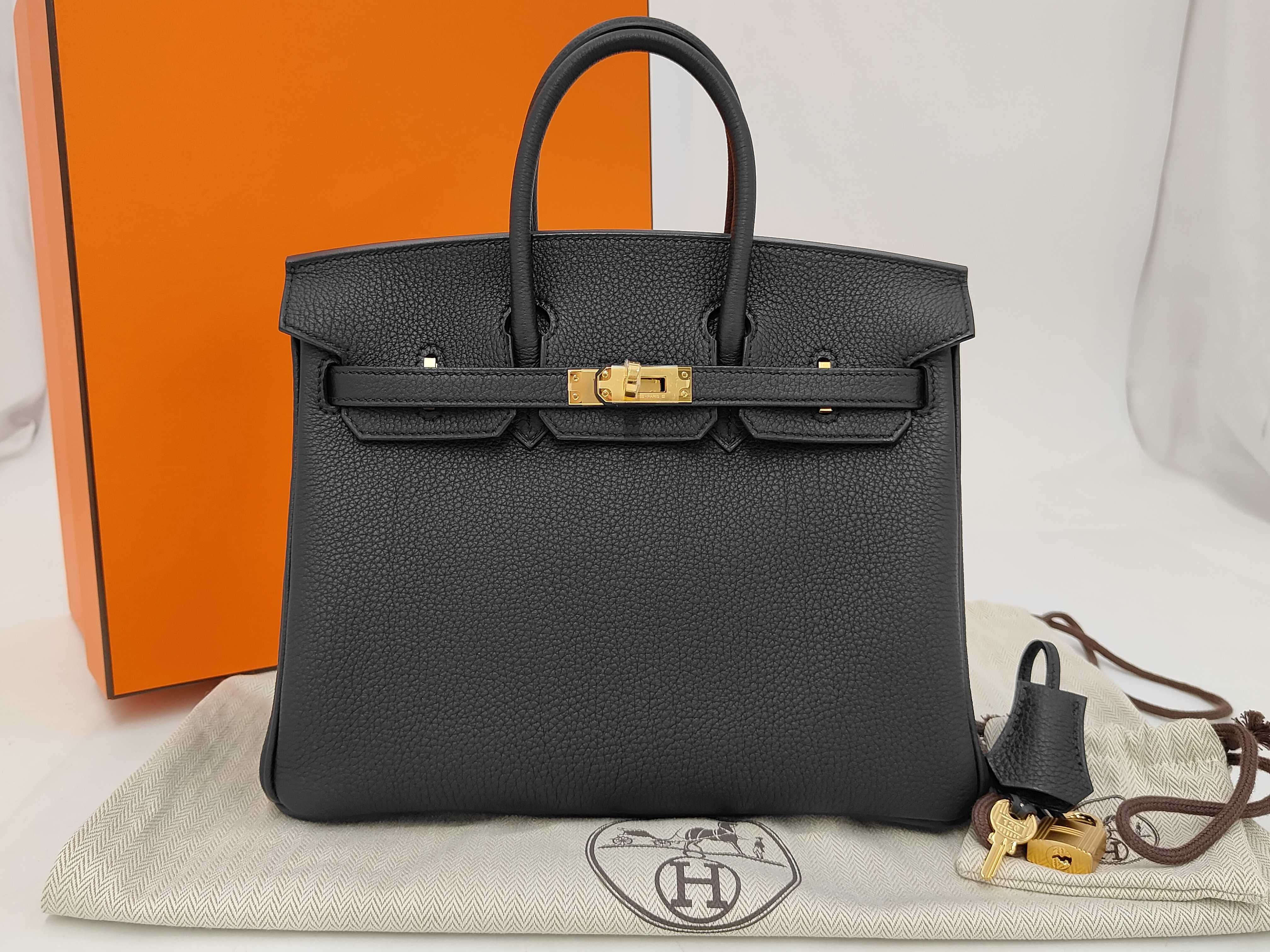 Birkin 25 Black Togo Leather Handbag with Gold Hardware and G Stamp