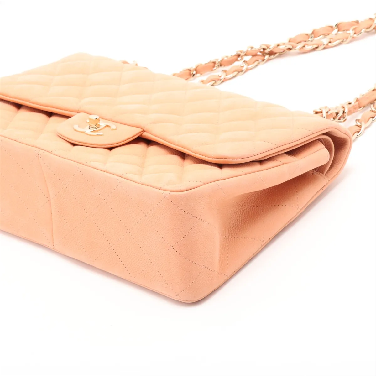 Large Matelassé 30 Caviar Skin Double Flap Double Chain Bag, Orange with Gold Hardware, 16341117, Serial Number 16-series, A58600 — view 3