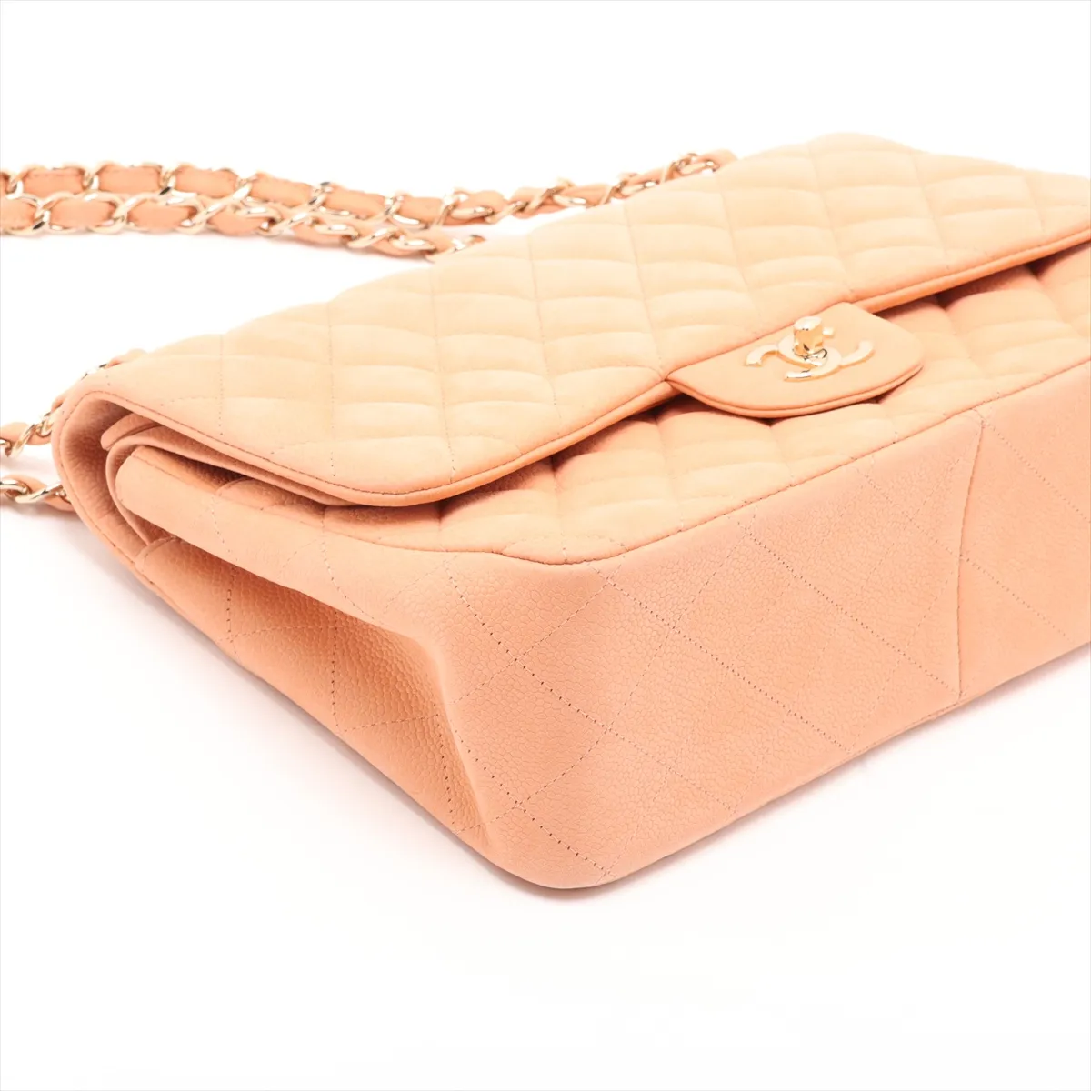 Large Matelassé 30 Caviar Skin Double Flap Double Chain Bag, Orange with Gold Hardware, 16341117, Serial Number 16-series, A58600 — view 4
