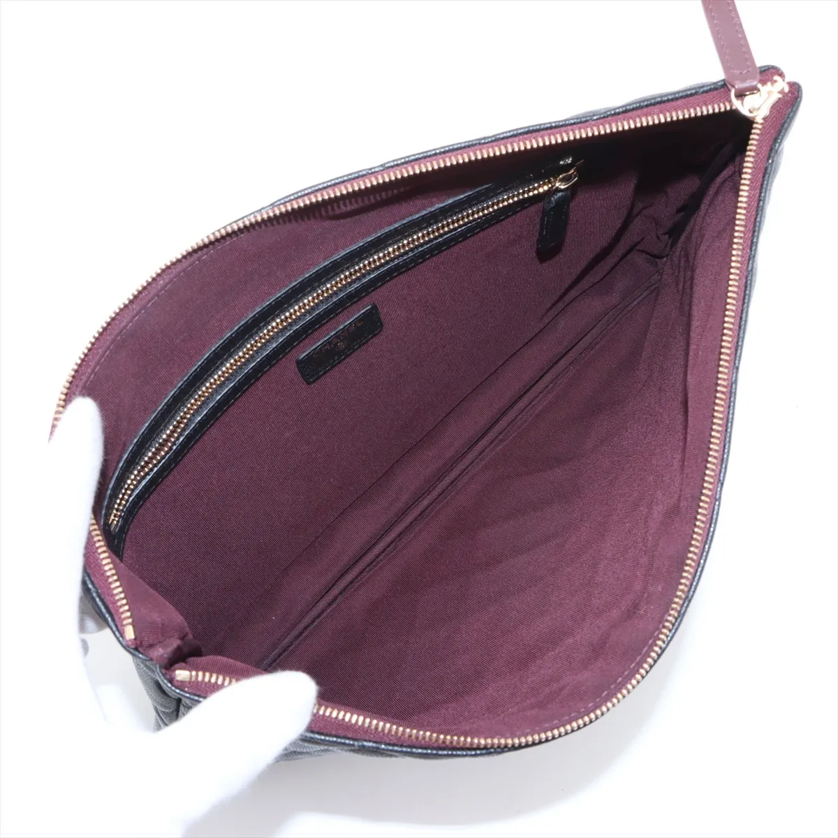 Matelassé Caviar Skin Clutch Bag, Black with Gold Hardware, 26277030, Serial Number 26 — view 5