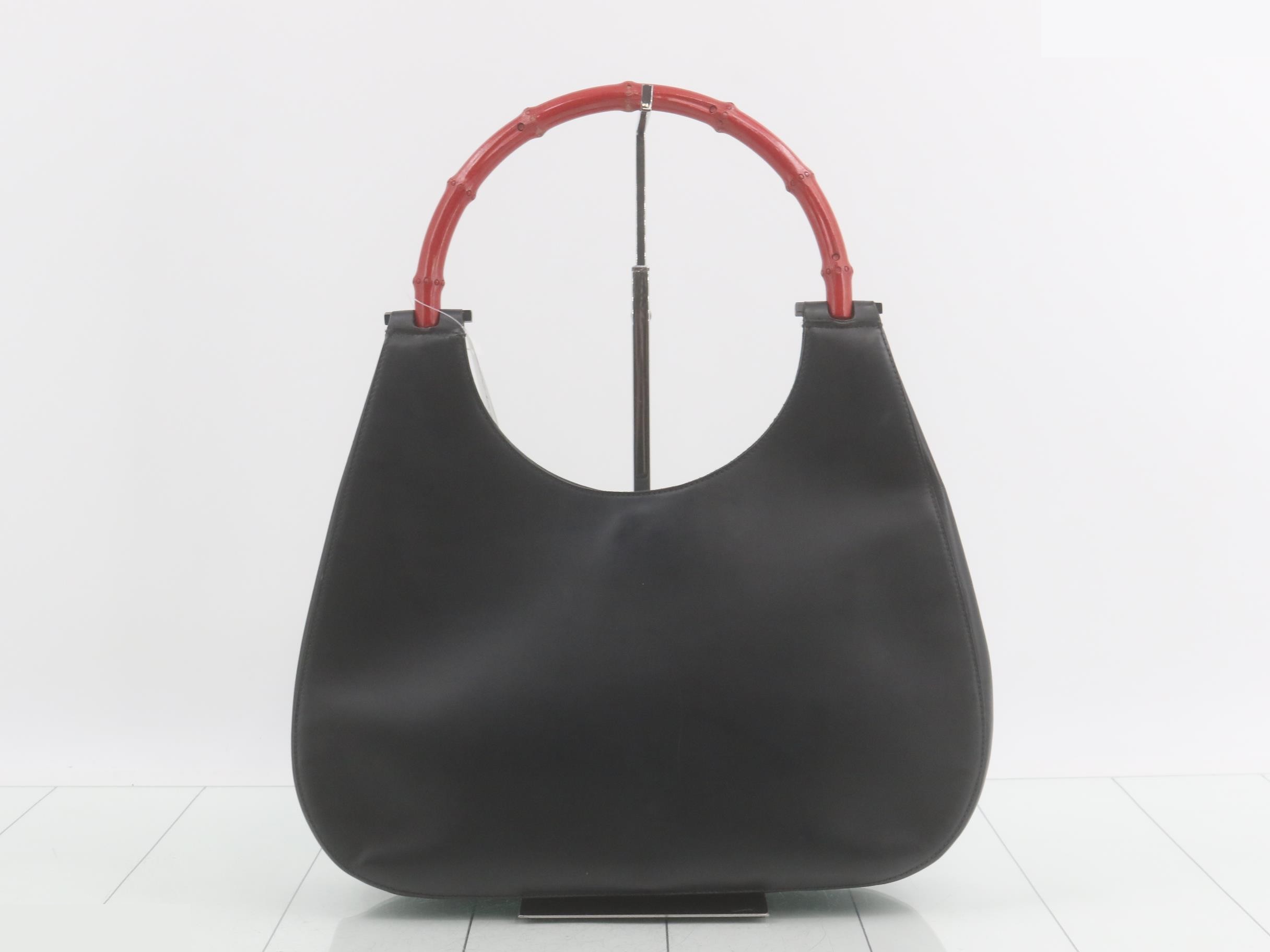 Bamboo Handbag, Leather, Black/Red, 001 3760 — view 2