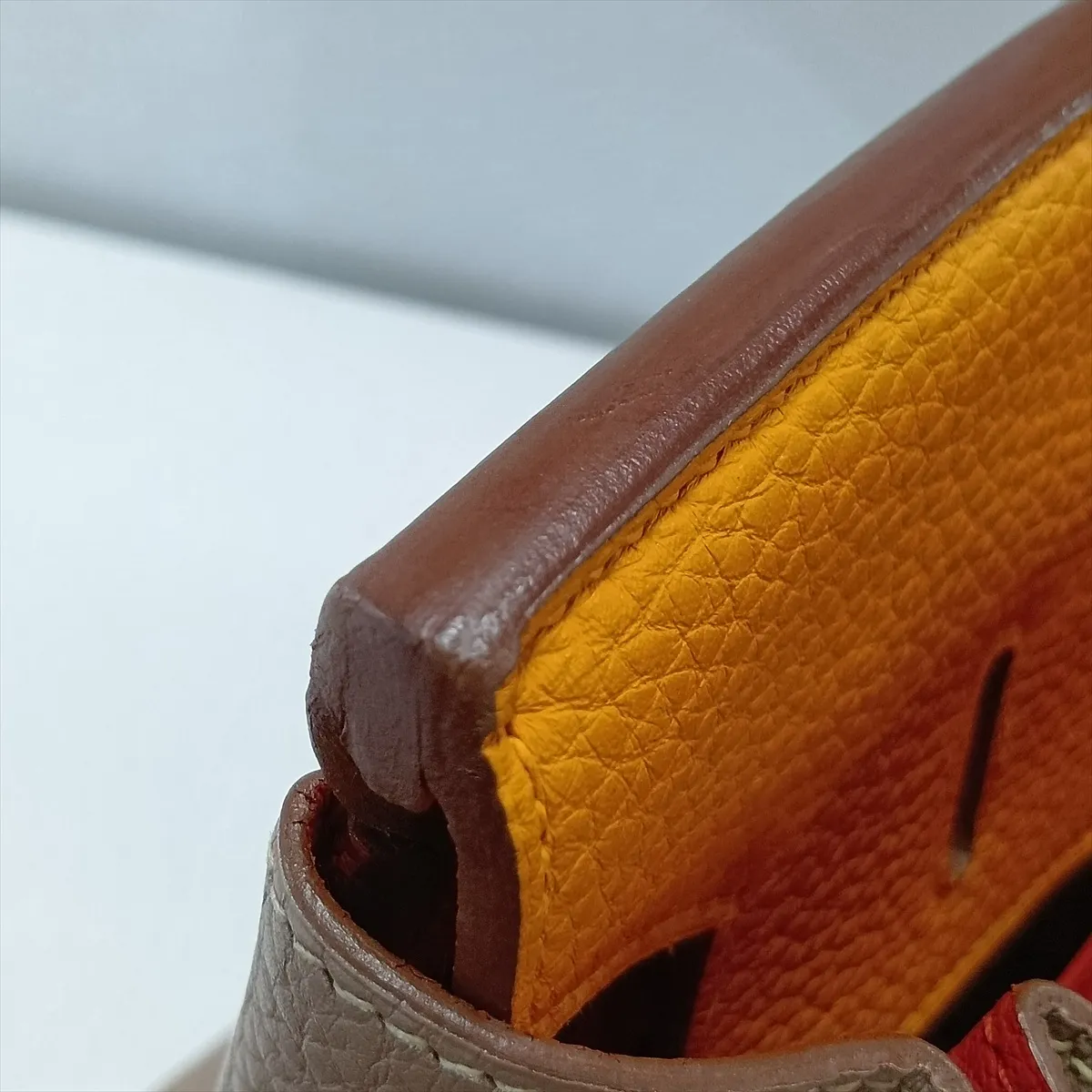 [Individually packaged] Hermes Birkin Casaque 35 Taurillon Clemence x Veau Swift Tourterelle Grey x Sanguine x Moutard Matte Silver Hardware P: 2012 — view 12