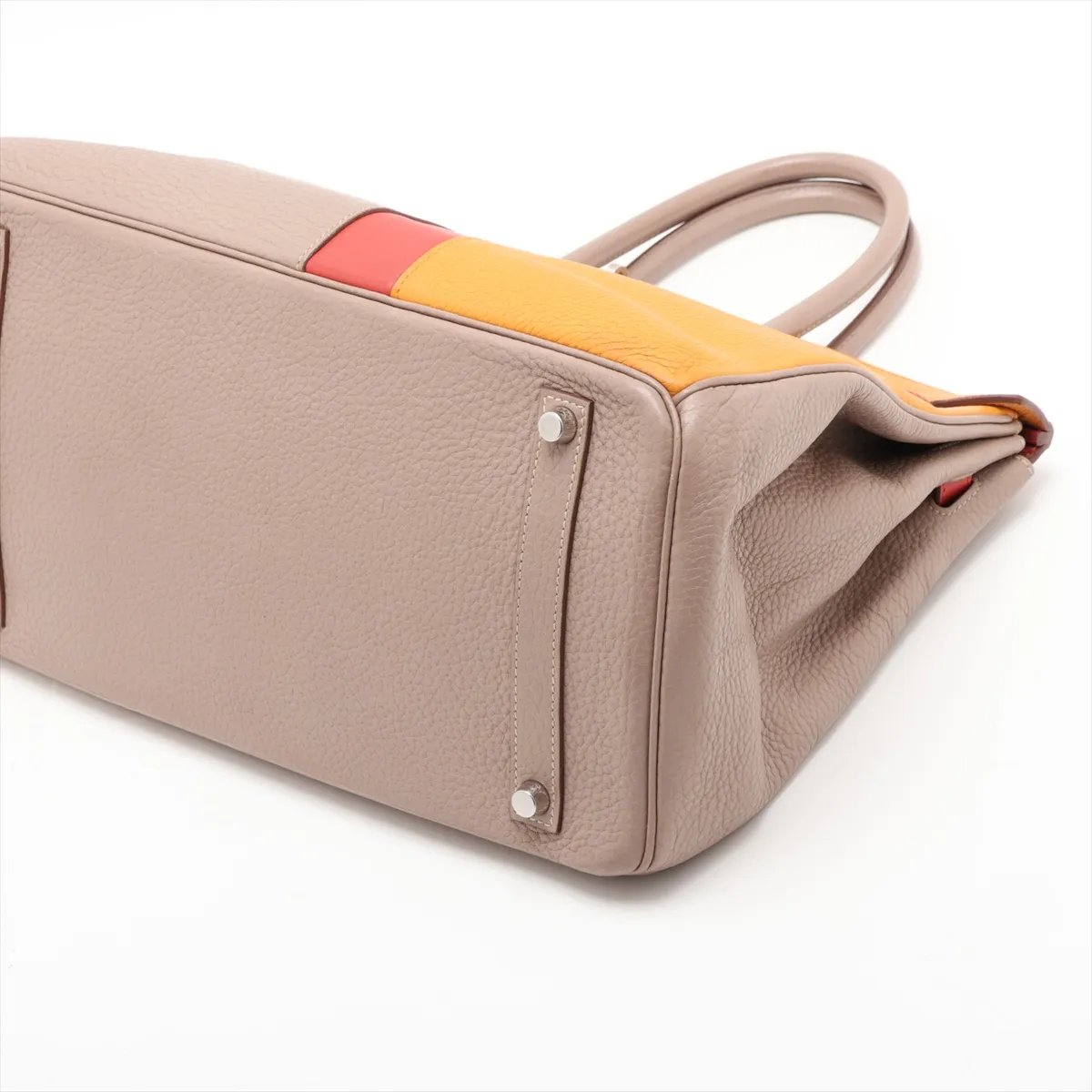 [Individually packaged] Hermes Birkin Casaque 35 Taurillon Clemence x Veau Swift Tourterelle Grey x Sanguine x Moutard Matte Silver Hardware P: 2012 — view 3