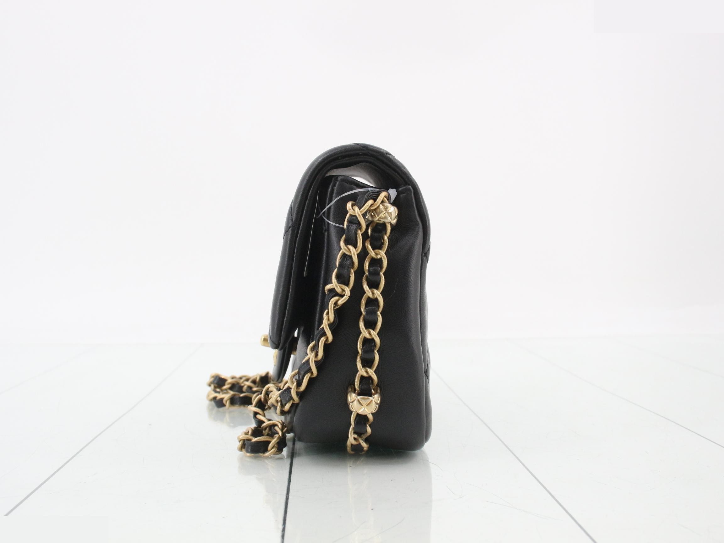 Leather Coco Mark Chain Shoulder Bag, Black — view 3