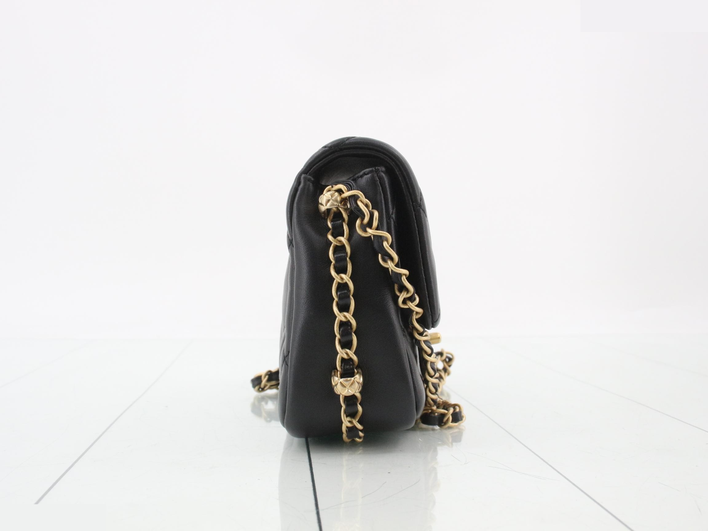 Leather Coco Mark Chain Shoulder Bag, Black — view 4