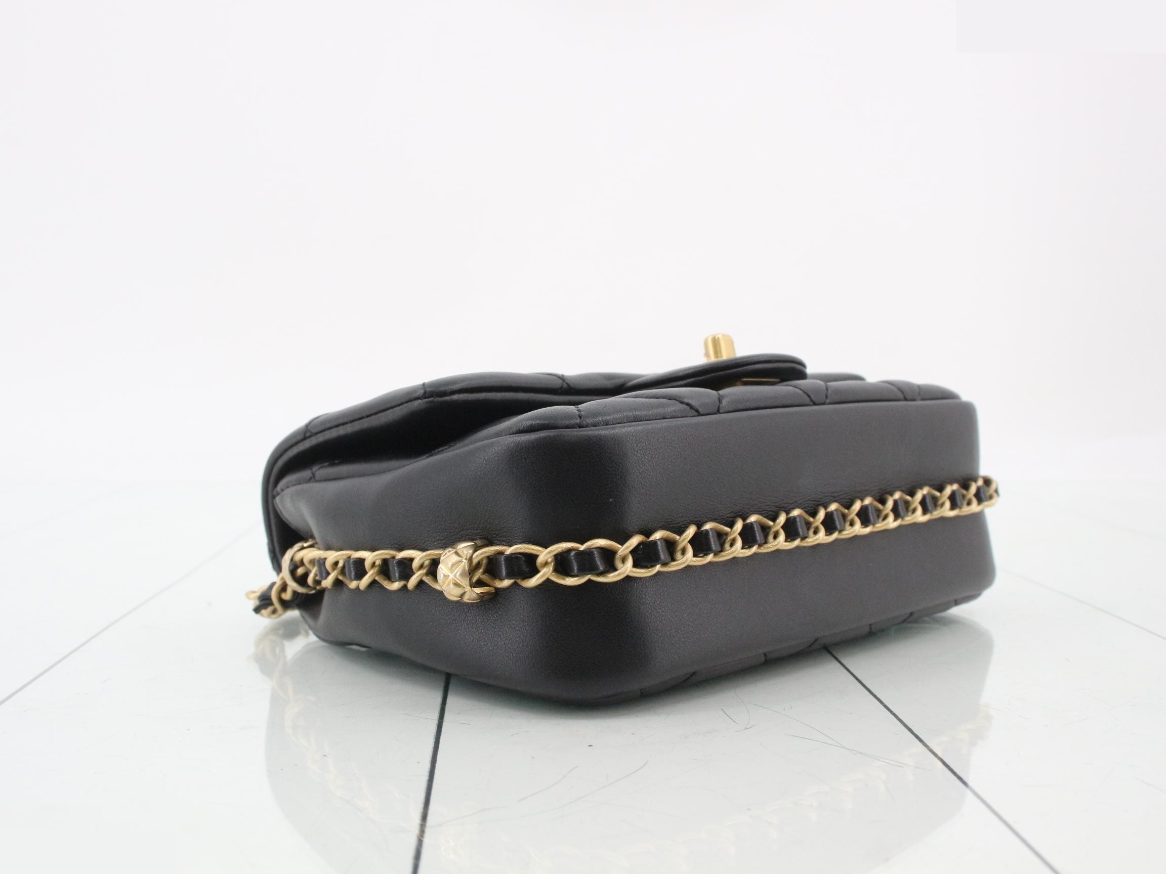 Leather Coco Mark Chain Shoulder Bag, Black — view 5