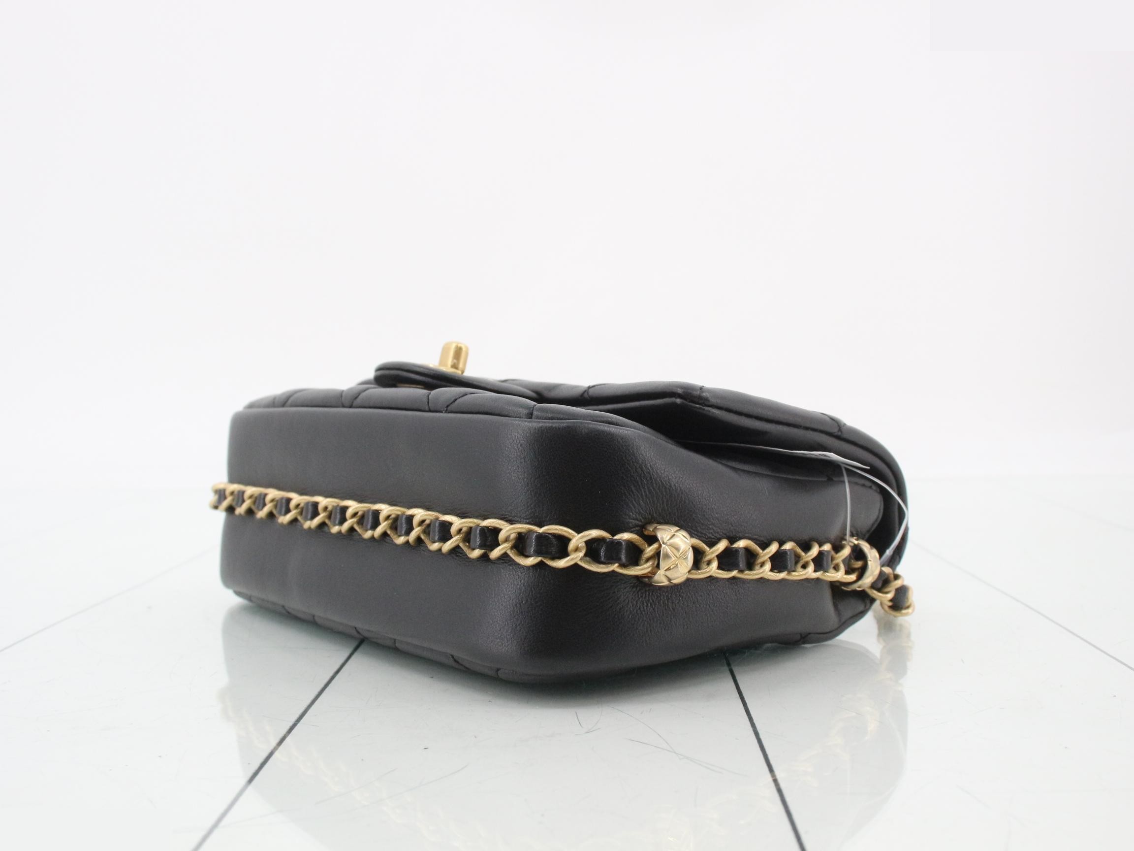 Leather Coco Mark Chain Shoulder Bag, Black — view 6