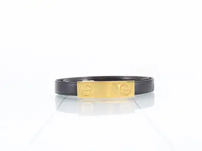 Love belt, leather, black, gold-colored hardware, with box and guarantee card.