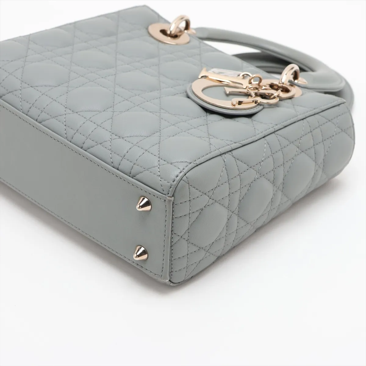 Cannage My Lady Dior Leather 2-Way Handbag, Gray — view 3