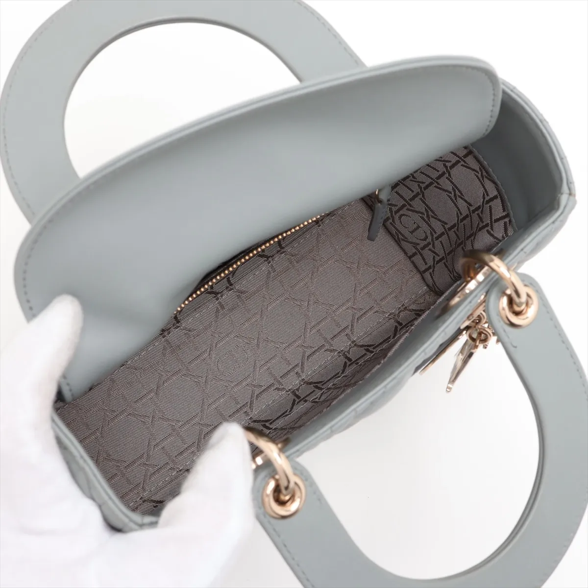 Cannage My Lady Dior Leather 2-Way Handbag, Gray — view 8