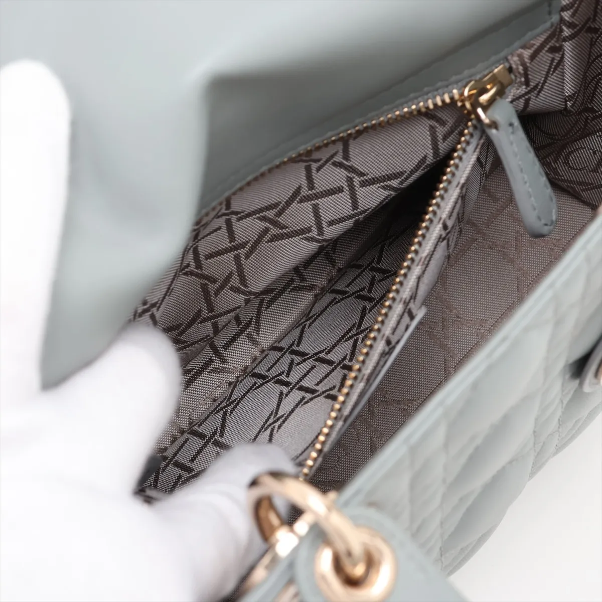 Cannage My Lady Dior Leather 2-Way Handbag, Gray — view 9