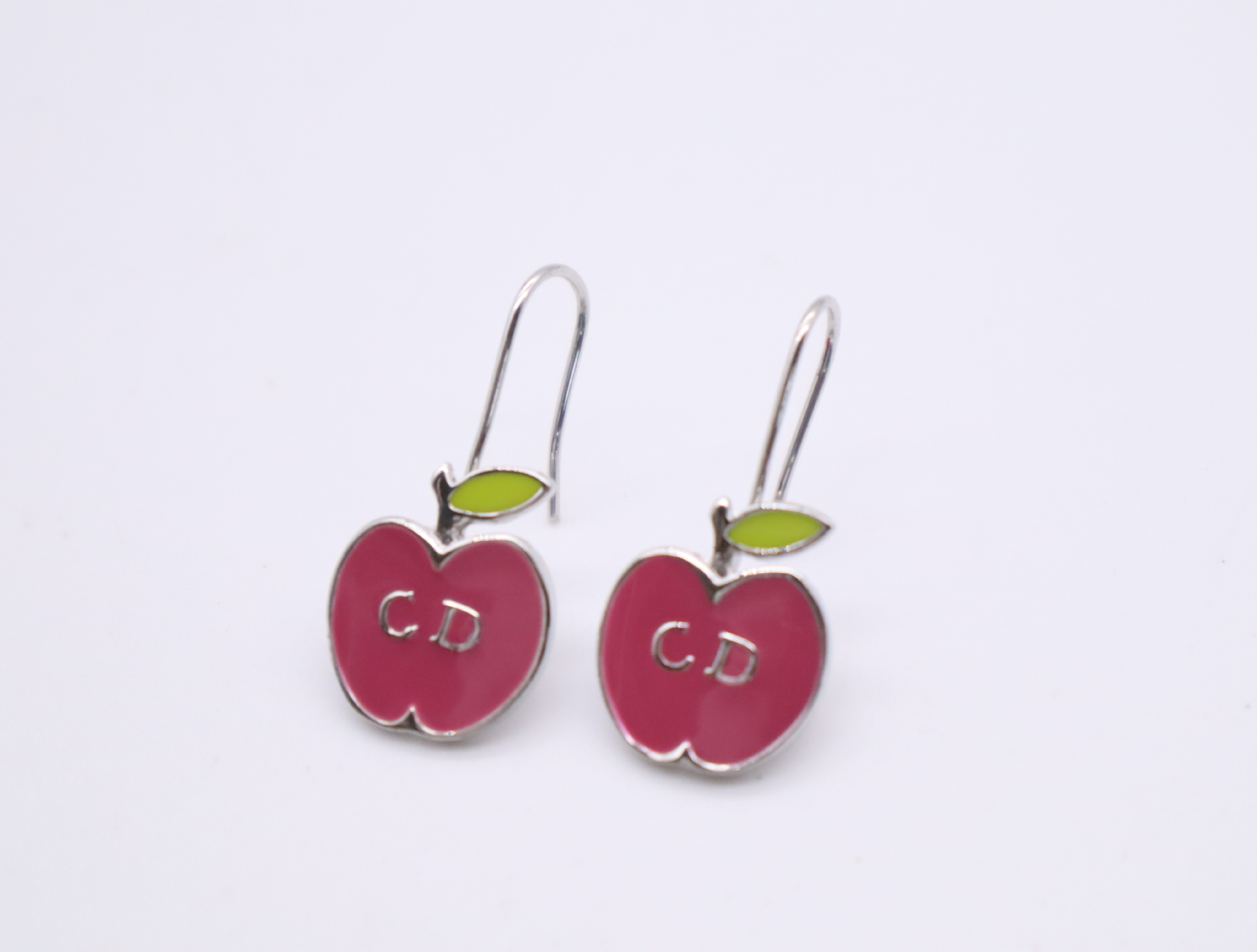 Metal/Enamel Apple Motif Hook Earrings