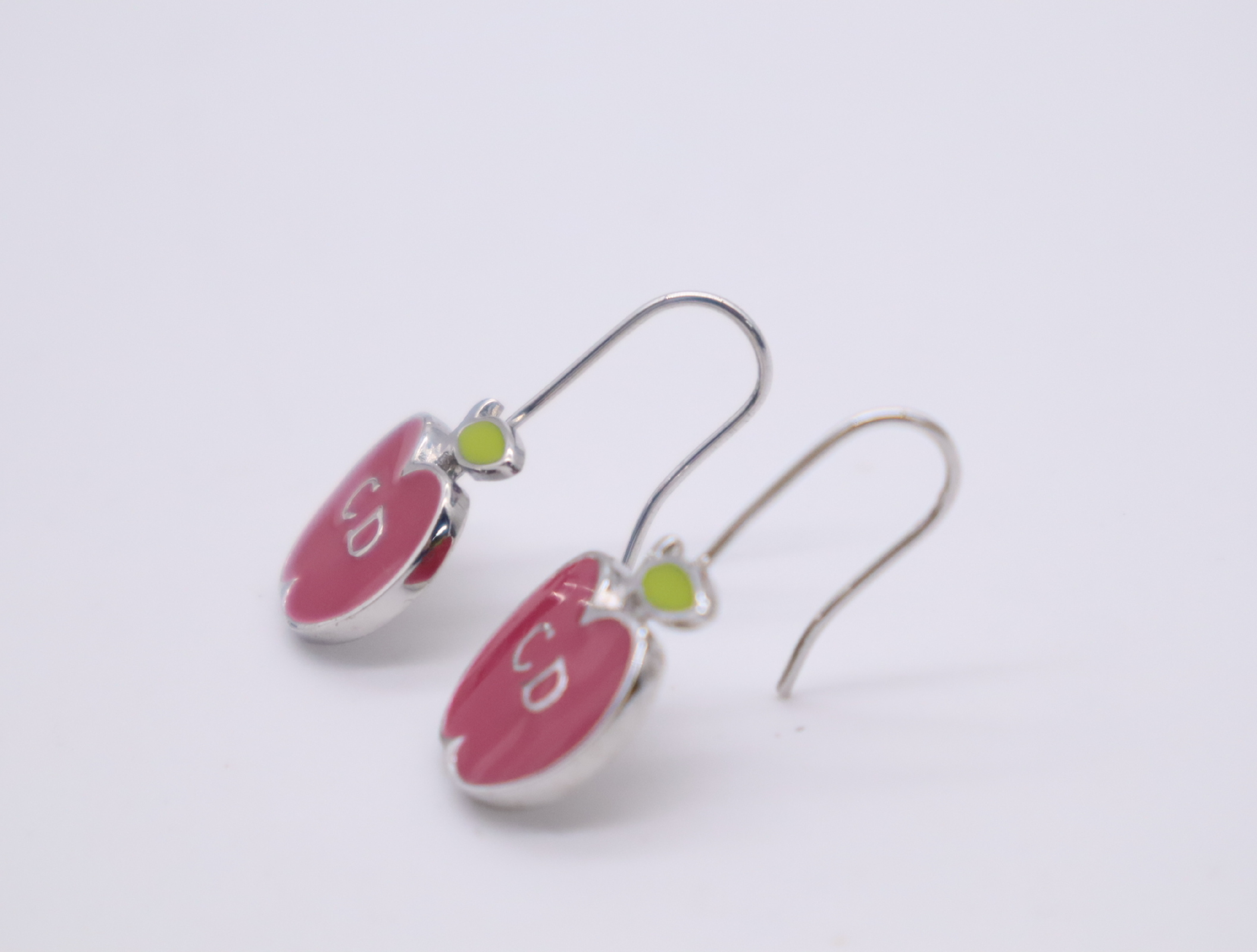 Metal/Enamel Apple Motif Hook Earrings — view 3