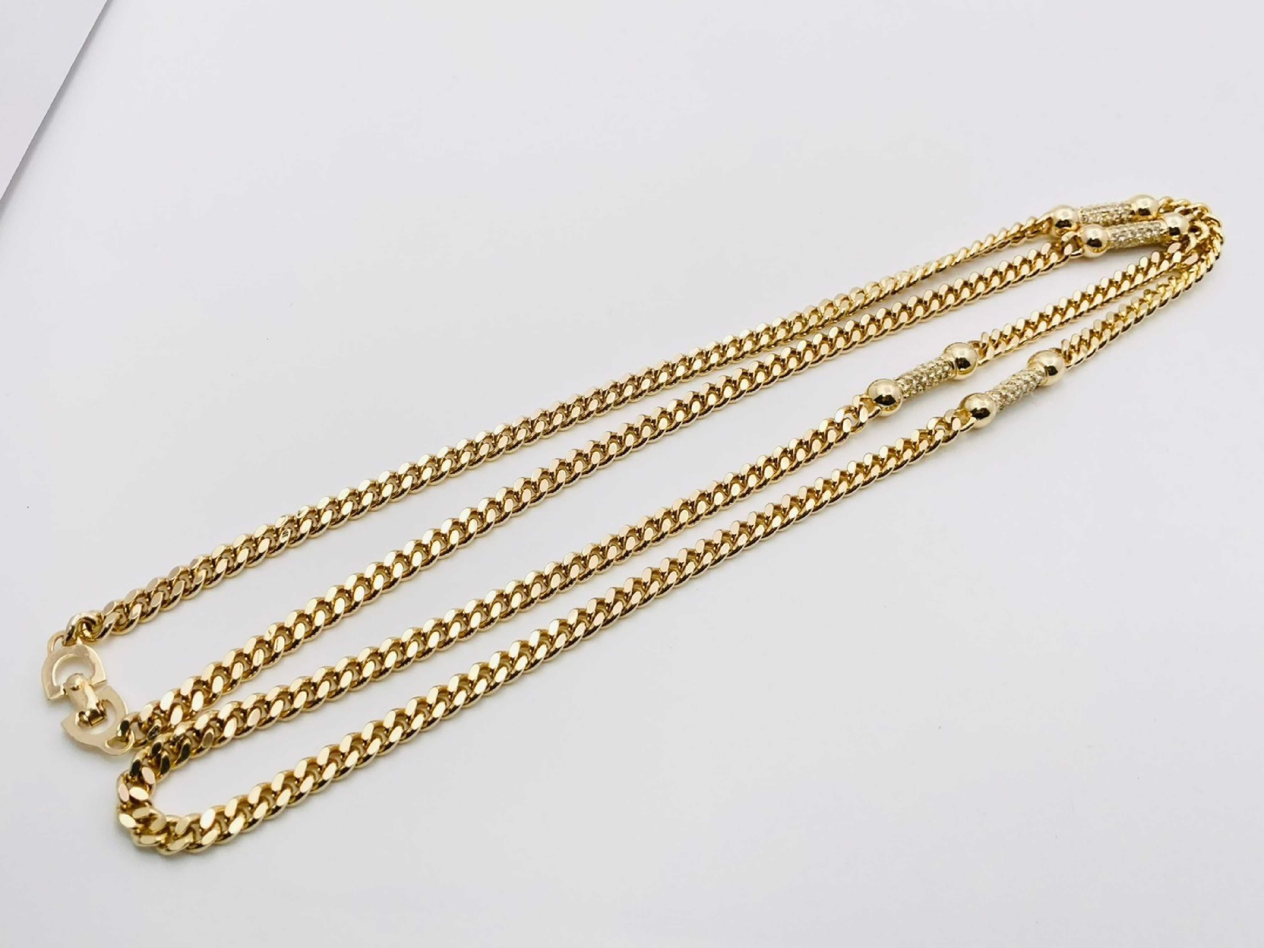 Rhinestone Cuban Link Chain Long Necklace, Gold Necklace — view 2