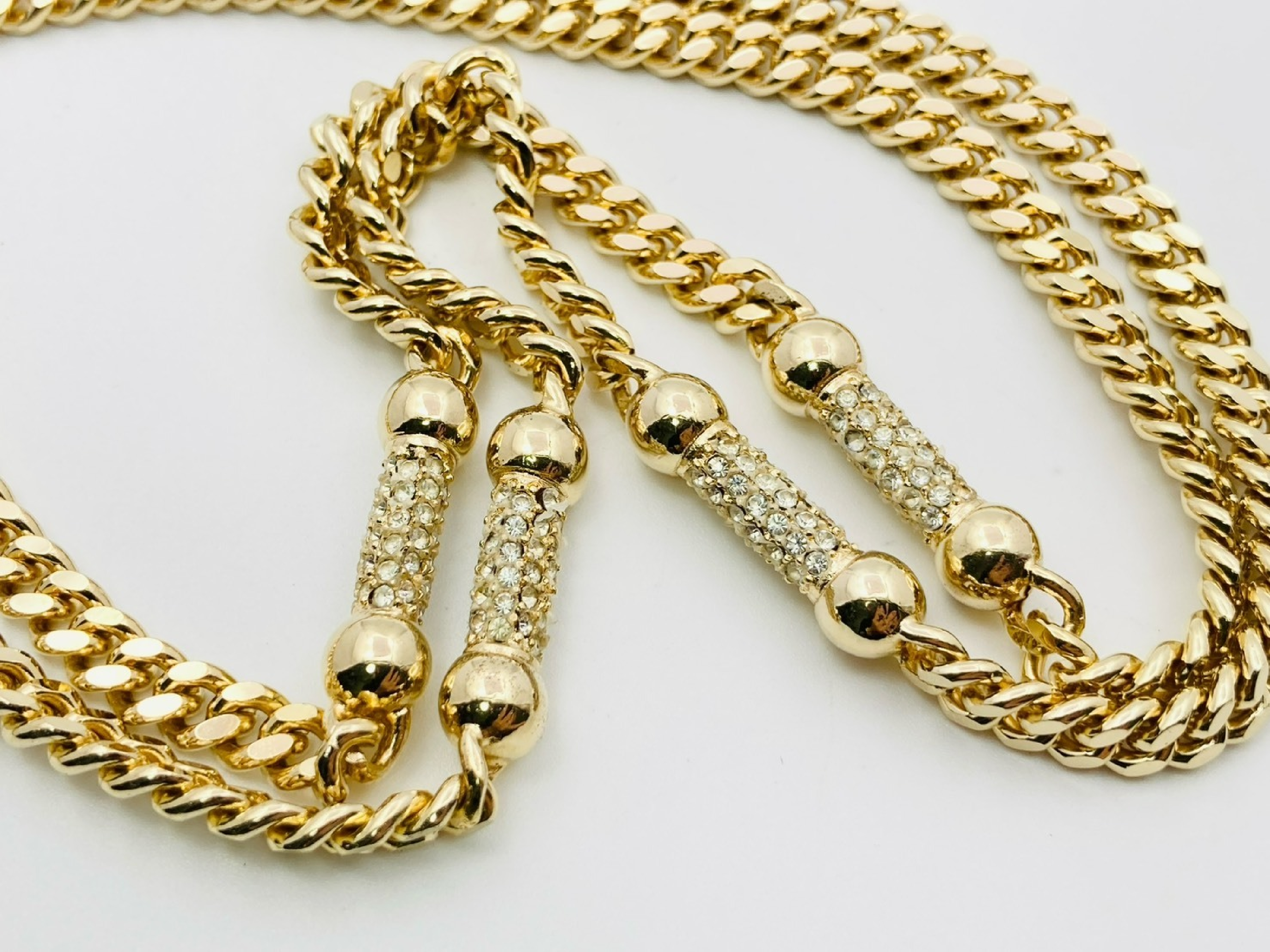 Rhinestone Cuban Link Chain Long Necklace, Gold Necklace — view 3
