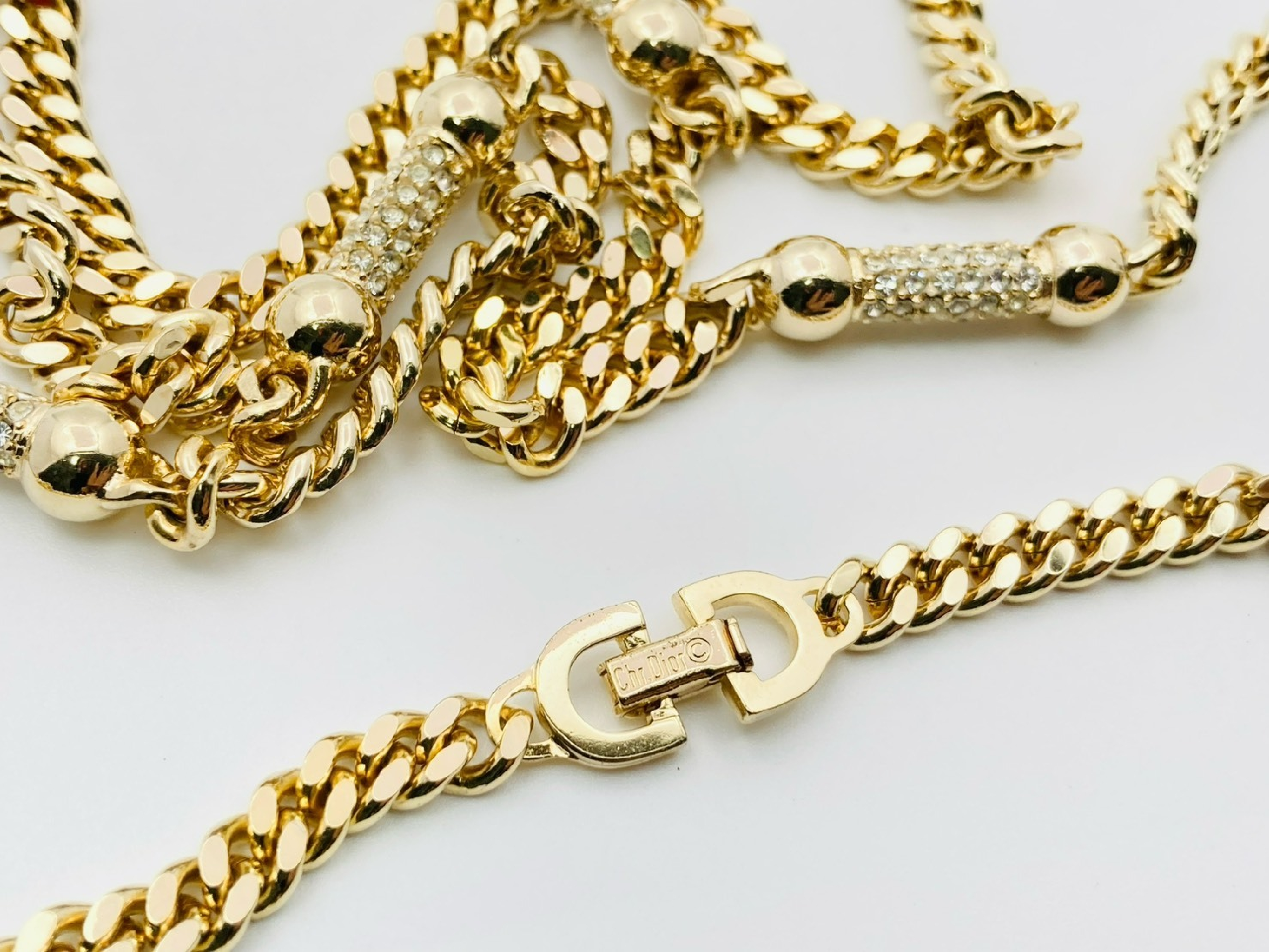 Rhinestone Cuban Link Chain Long Necklace, Gold Necklace — view 4