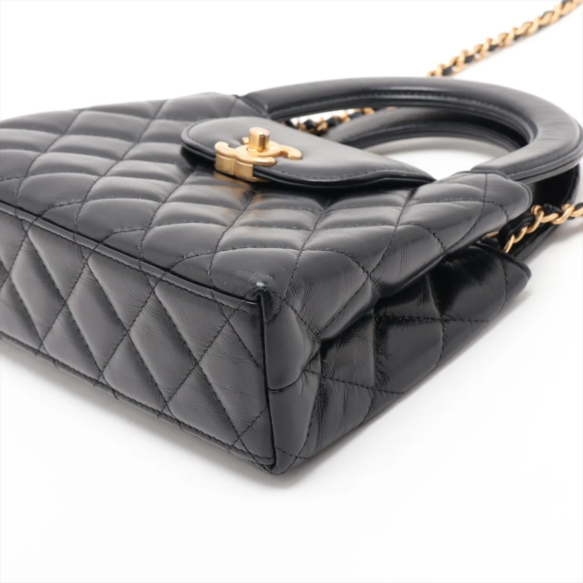 Matelassé Leather 2-Way Shoulder Bag, Black with Gold Hardware, U744NC02, Random Plate, AS4416 — view 3