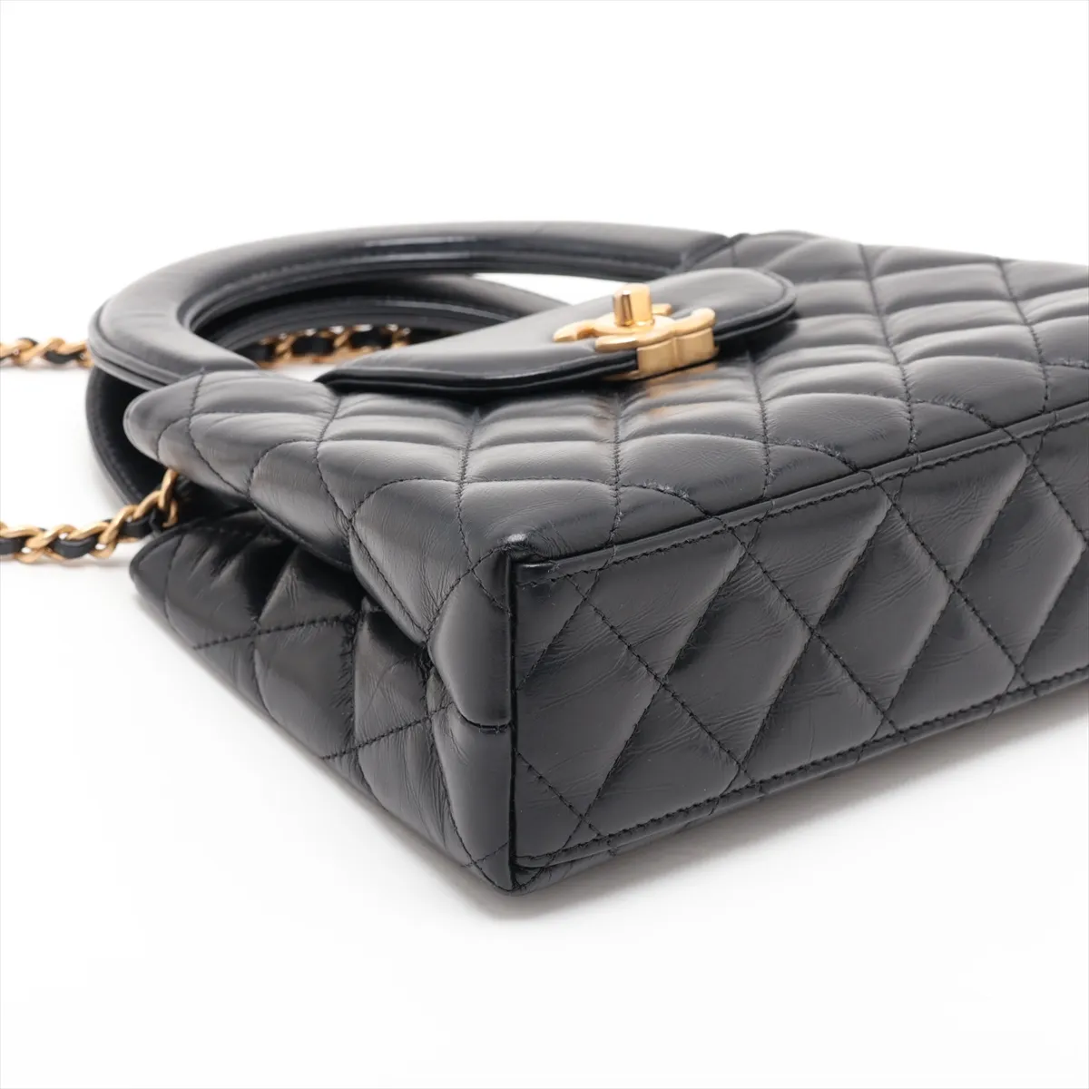 Matelassé Leather 2-Way Shoulder Bag, Black with Gold Hardware, U744NC02, Random Plate, AS4416 — view 4