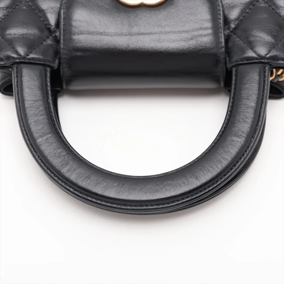 Matelassé Leather 2-Way Shoulder Bag, Black with Gold Hardware, U744NC02, Random Plate, AS4416 — view 5