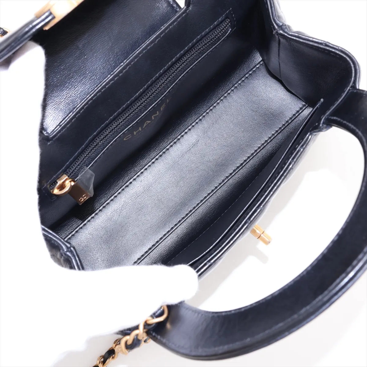 Matelassé Leather 2-Way Shoulder Bag, Black with Gold Hardware, U744NC02, Random Plate, AS4416 — view 8