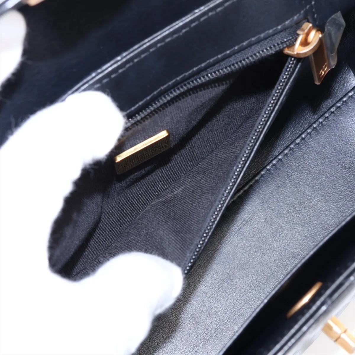 Matelassé Leather 2-Way Shoulder Bag, Black with Gold Hardware, U744NC02, Random Plate, AS4416 — view 9
