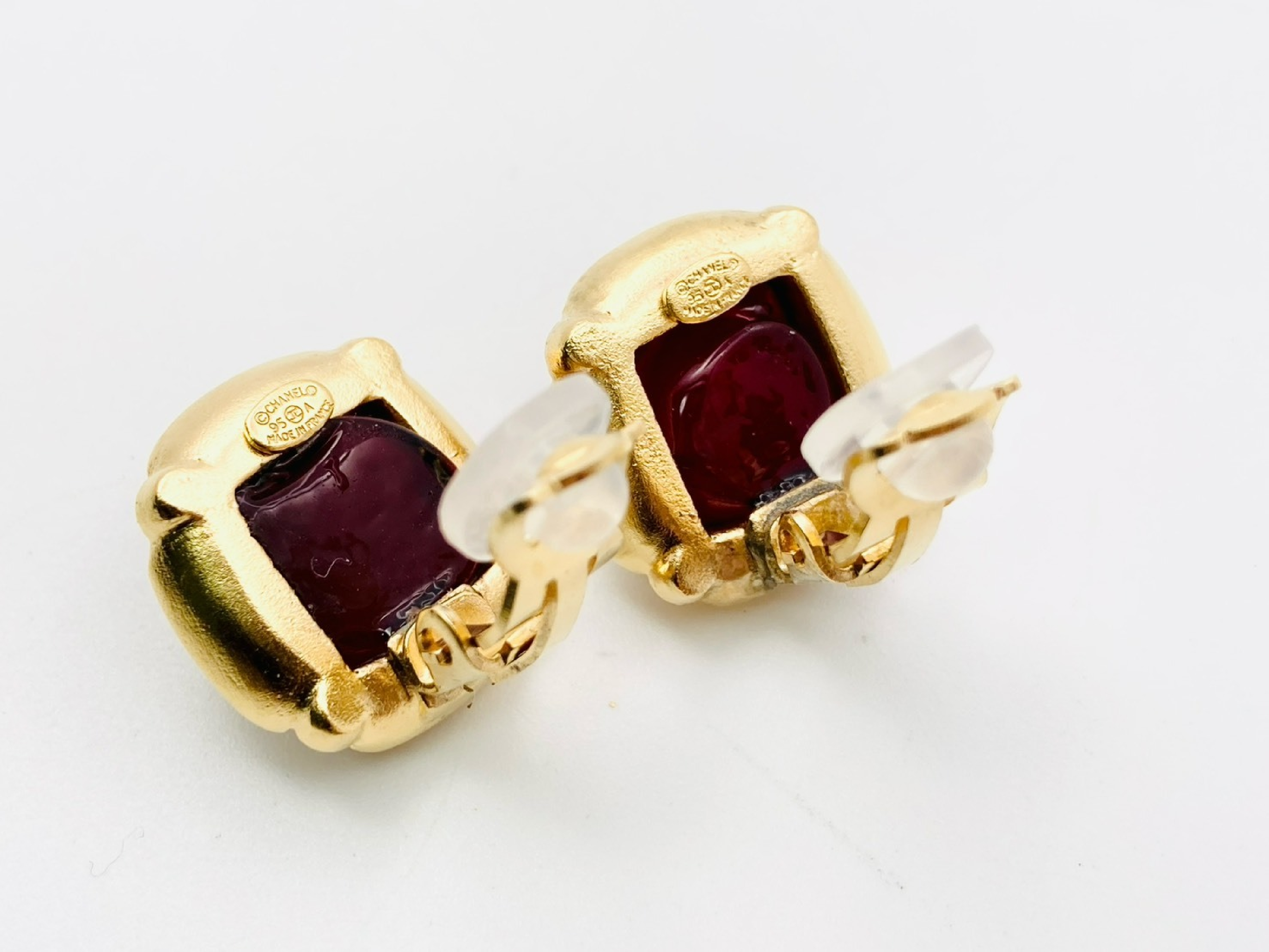 Square Earrings with Colored Stones and Rhinestones, 95A, Red x Gold Earrings — view 3