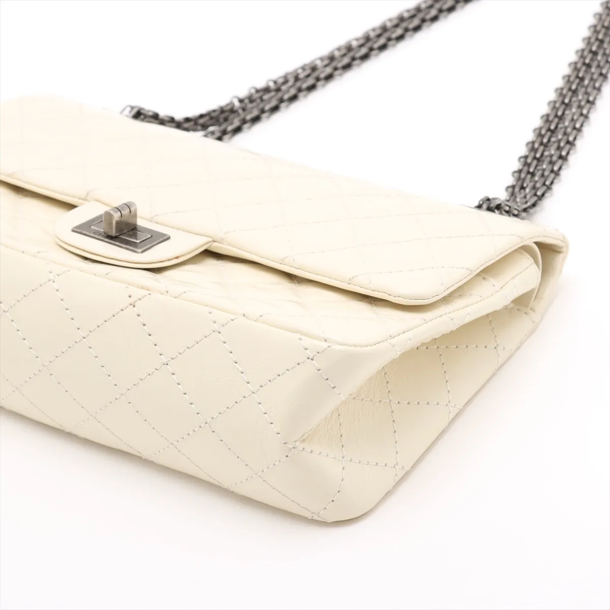 Matelassé 2.55 Vintage Calf Double Flap Double Chain Bag, Ivory with Gunmetal Hardware, 20840046 (Serial Number in the 20s), A37586 — view 3