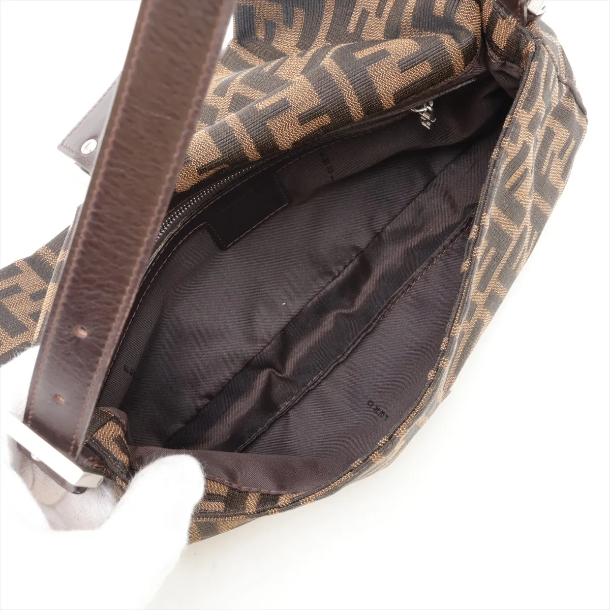 Zucca Mamma Bucket Canvas x Leather Shoulder Bag, Brown — view 7