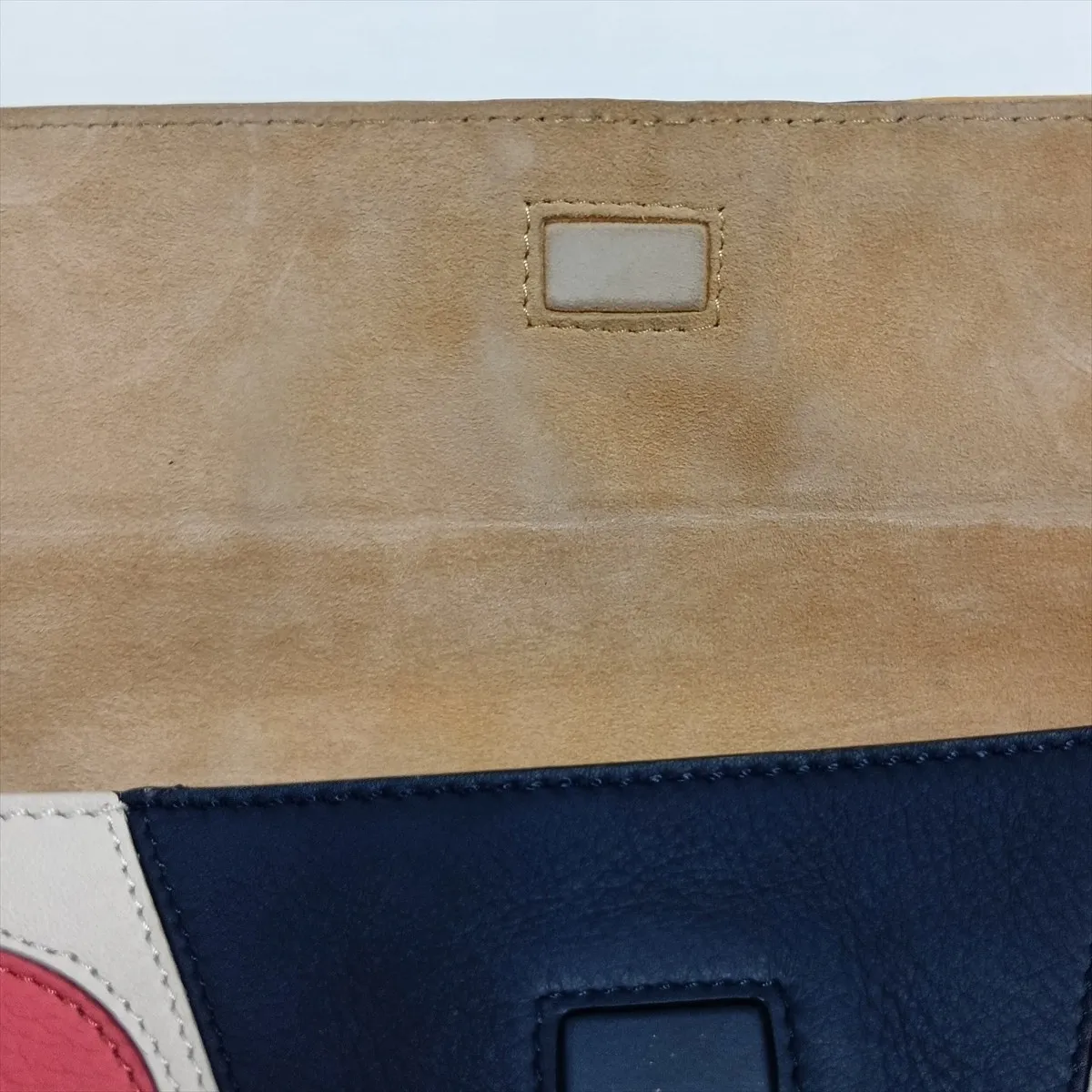 Monster Baguette Leather x Fur Shoulder Bag, Navy x Red, 8BR600, with Mirror — view 12