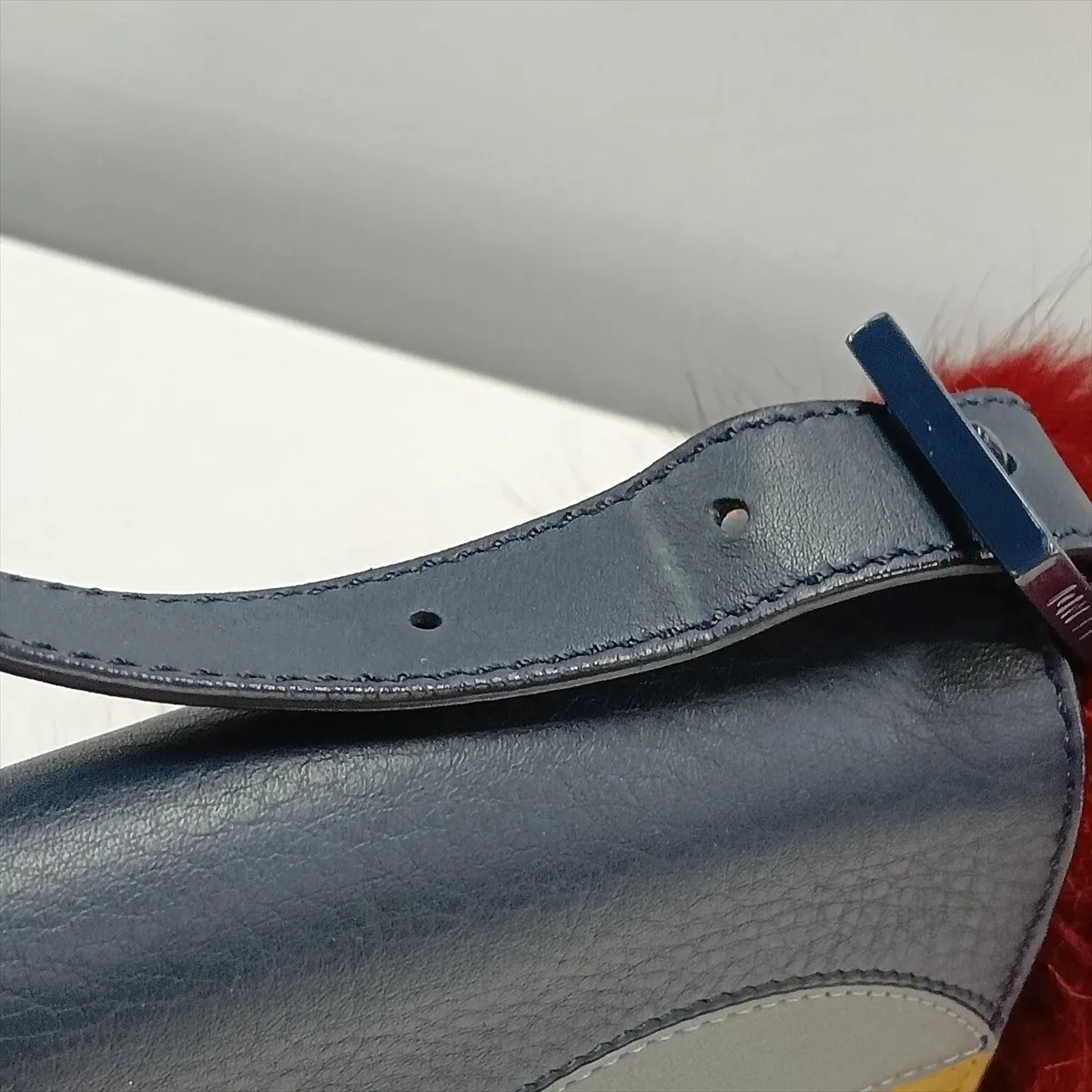 Monster Baguette Leather x Fur Shoulder Bag, Navy x Red, 8BR600, with Mirror — view 13