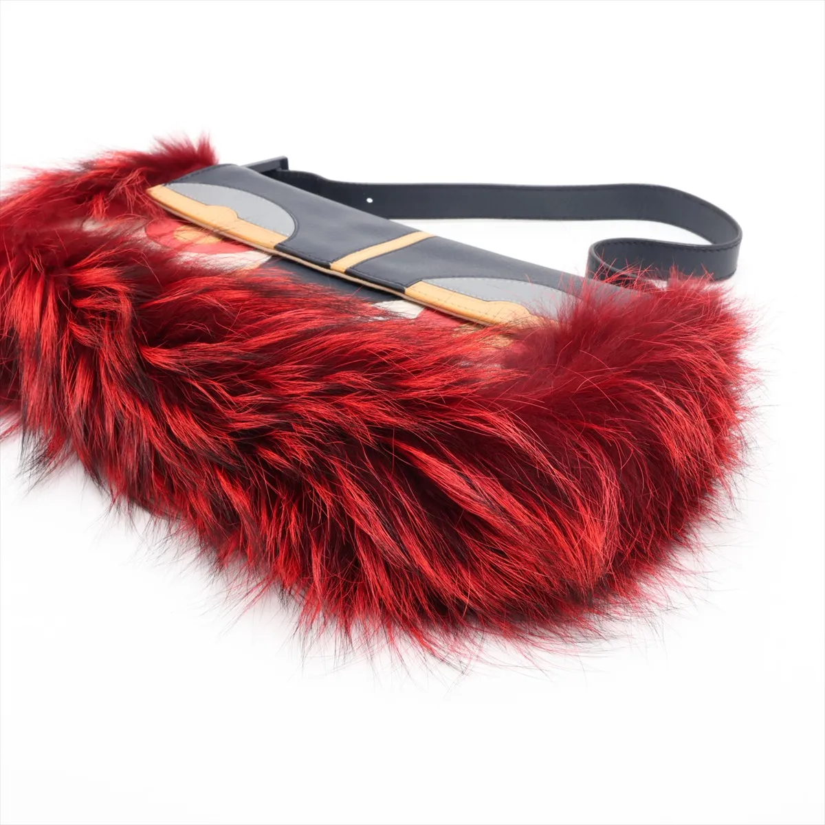 Monster Baguette Leather x Fur Shoulder Bag, Navy x Red, 8BR600, with Mirror — view 3
