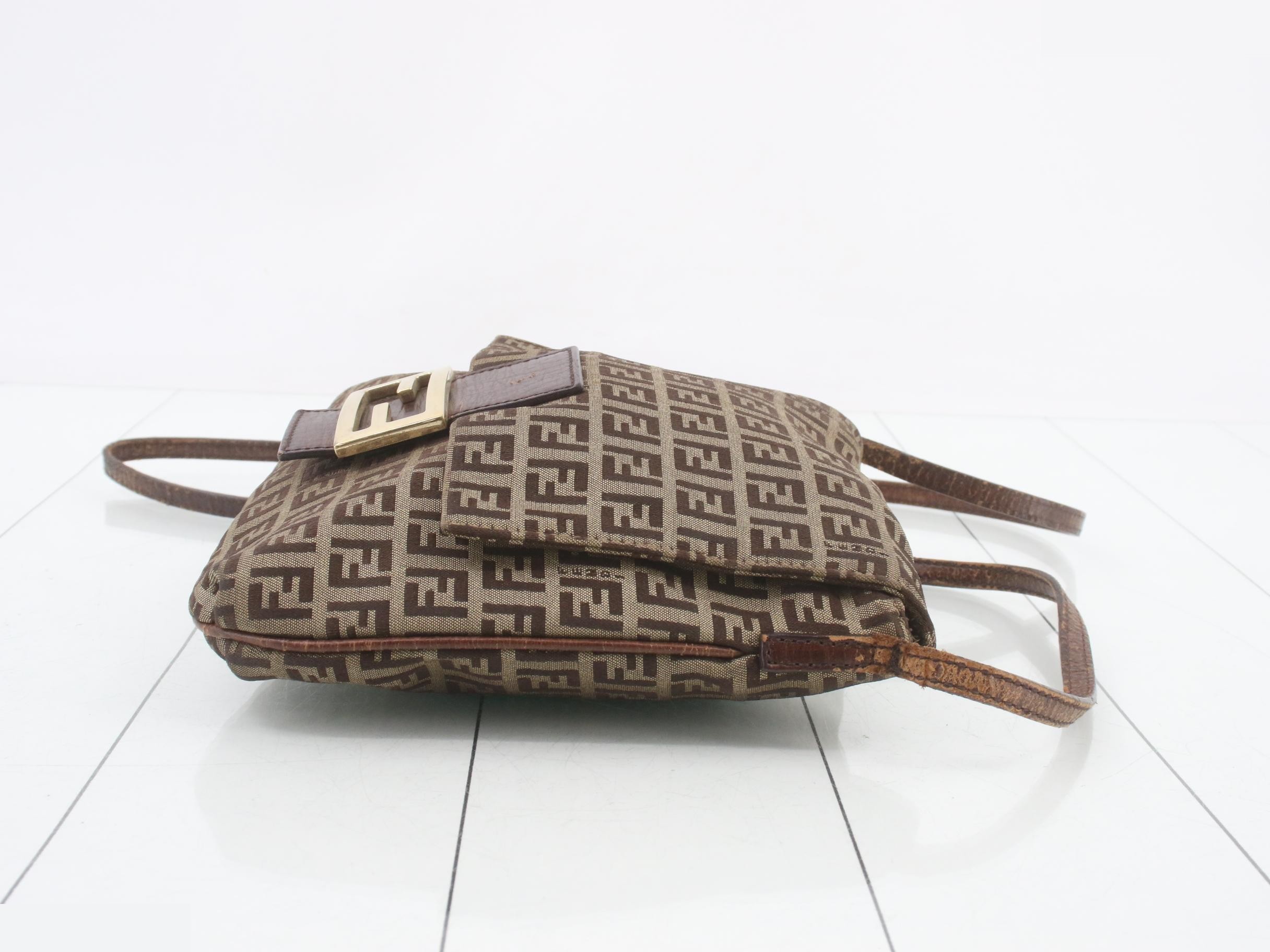 Zucchino pattern canvas and leather shoulder bag, brown tones — view 3