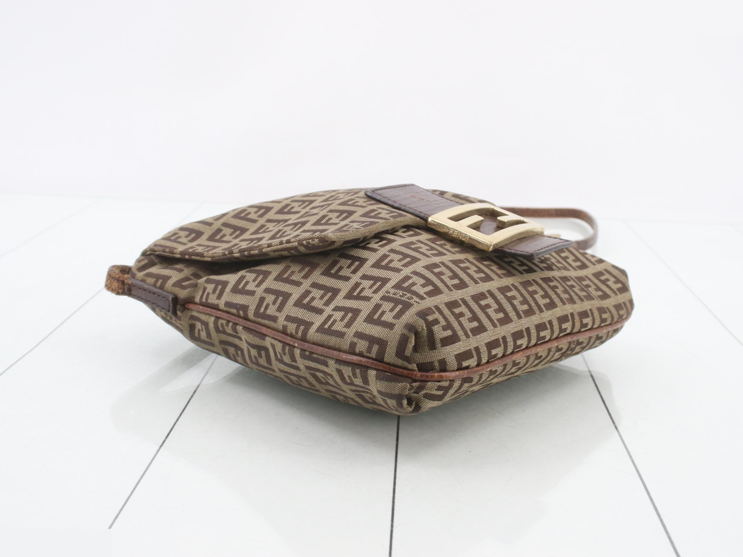 Zucchino pattern canvas and leather shoulder bag, brown tones — view 5