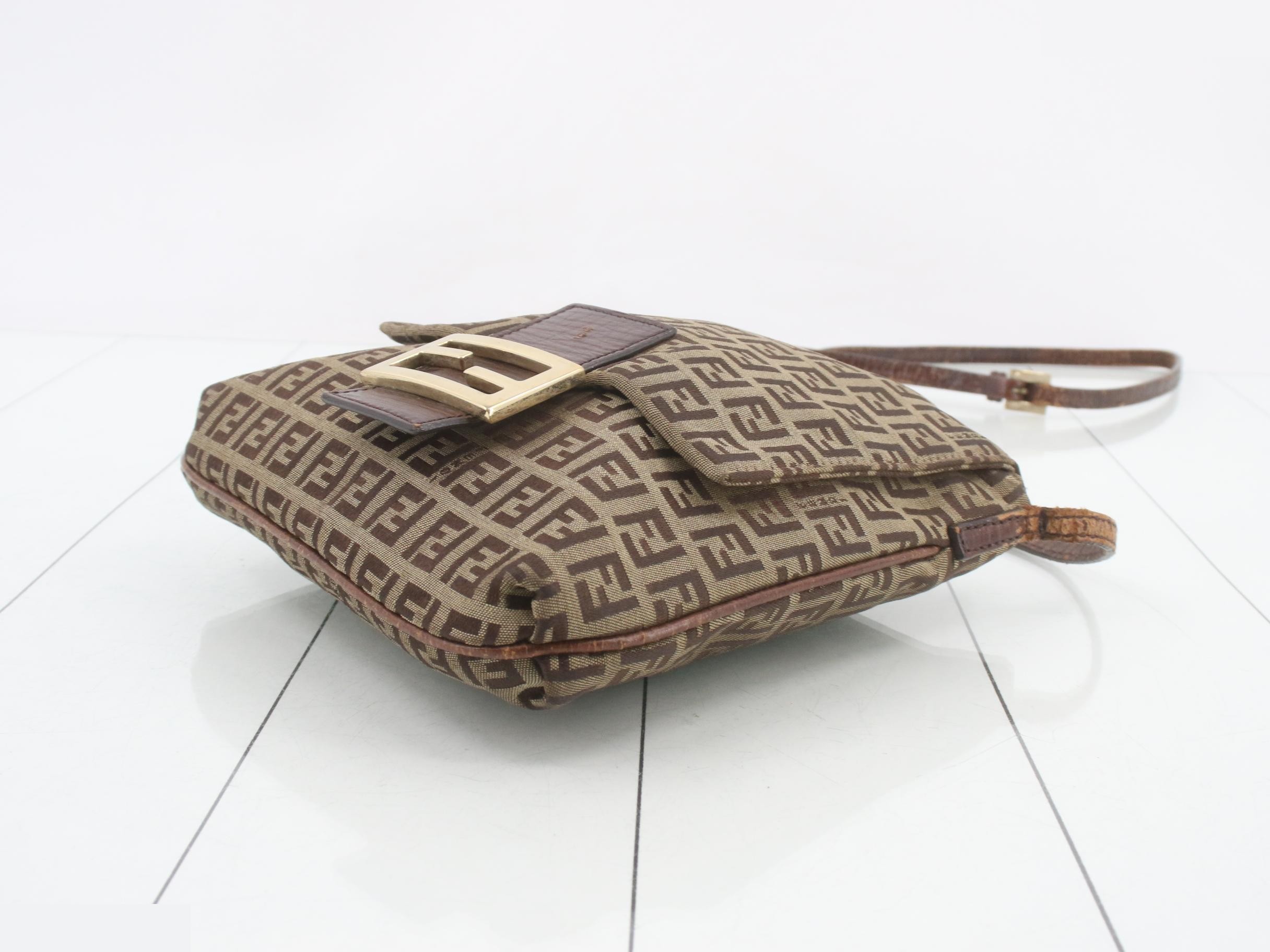 Zucchino pattern canvas and leather shoulder bag, brown tones — view 6