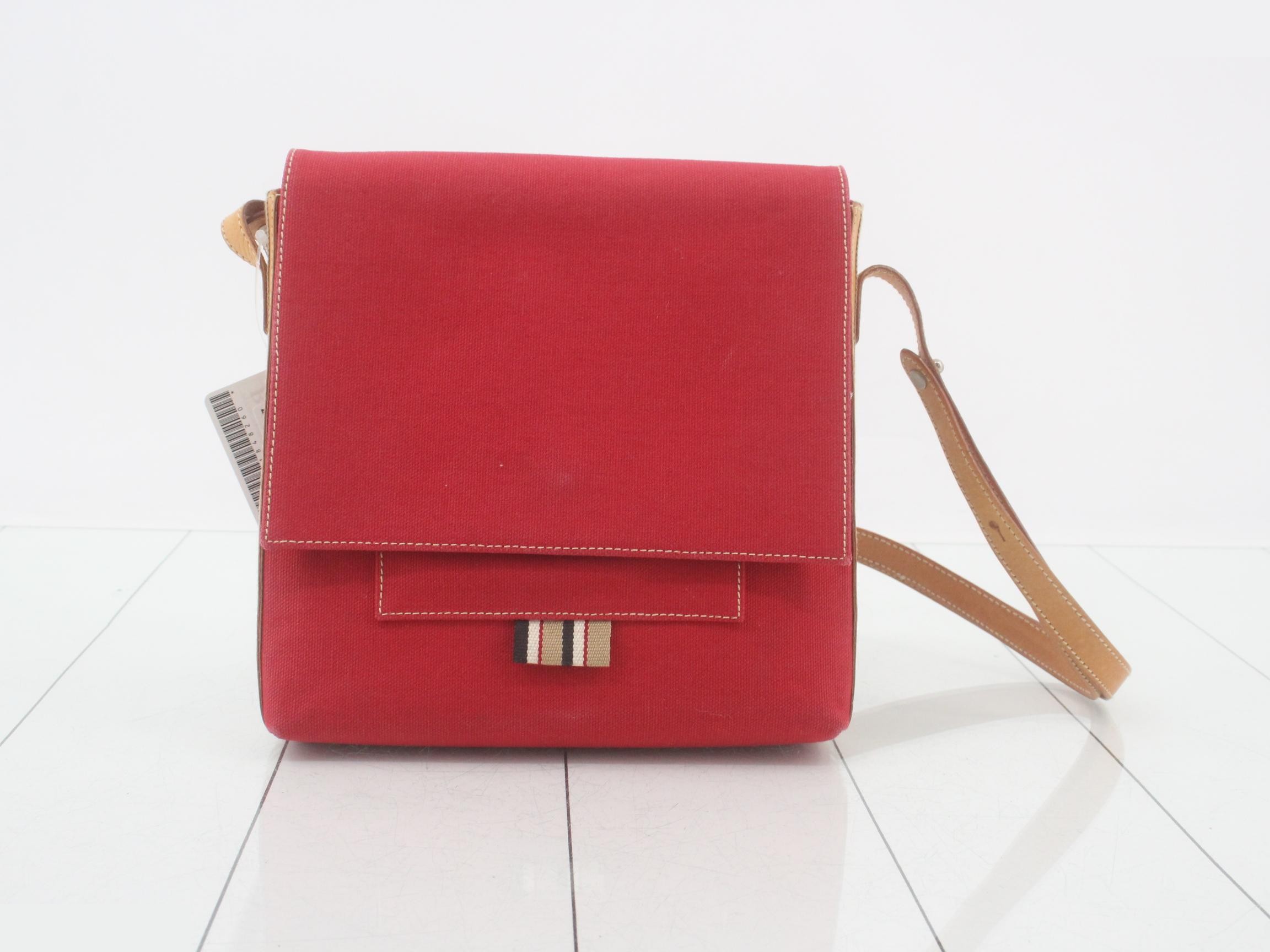 Canvas x Leather Shoulder Bag, Red