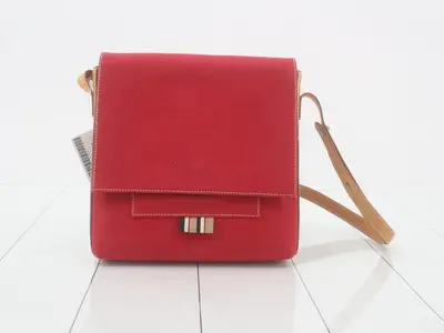 Canvas x Leather Shoulder Bag, Red