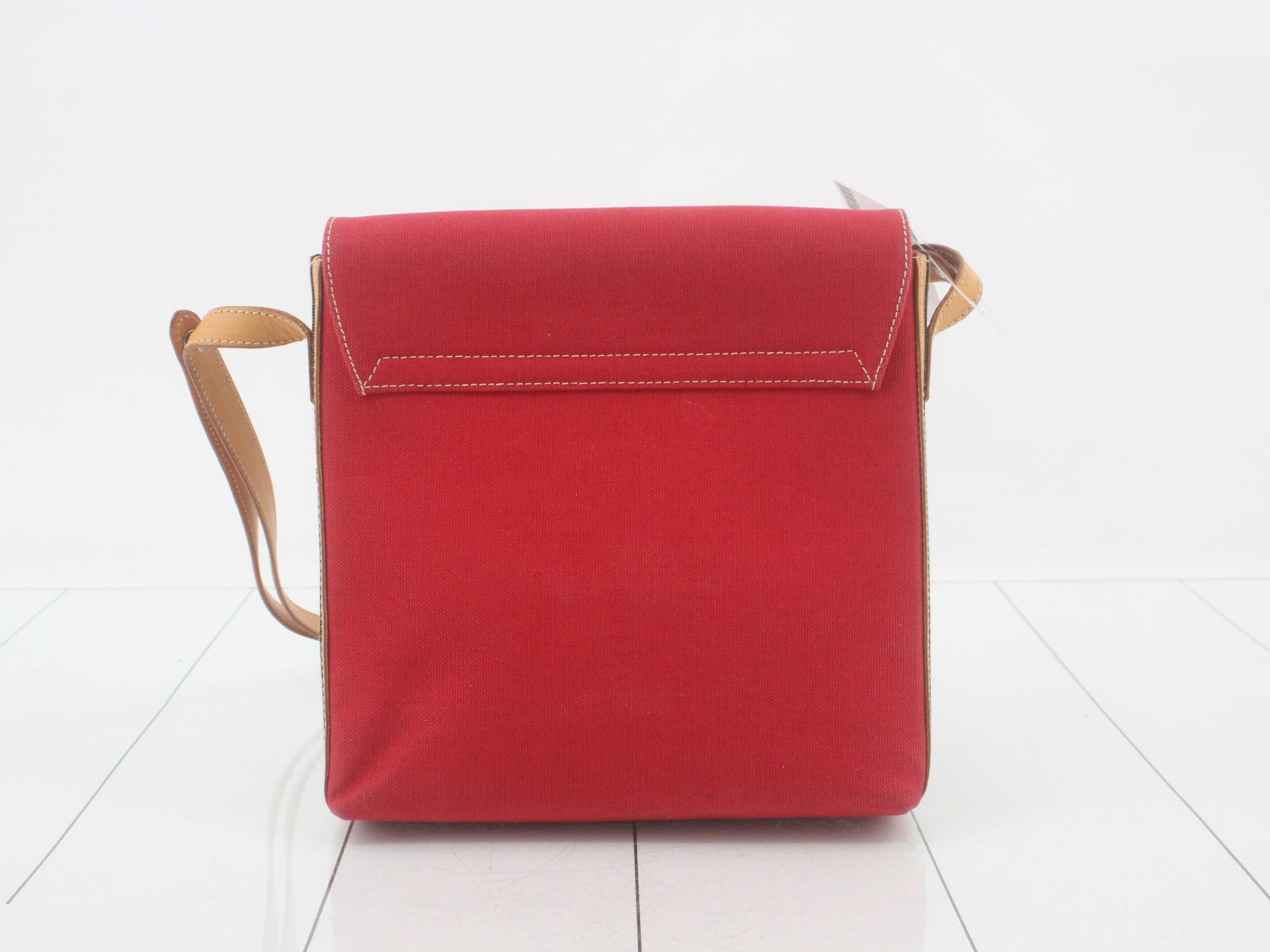 Canvas x Leather Shoulder Bag, Red — view 2