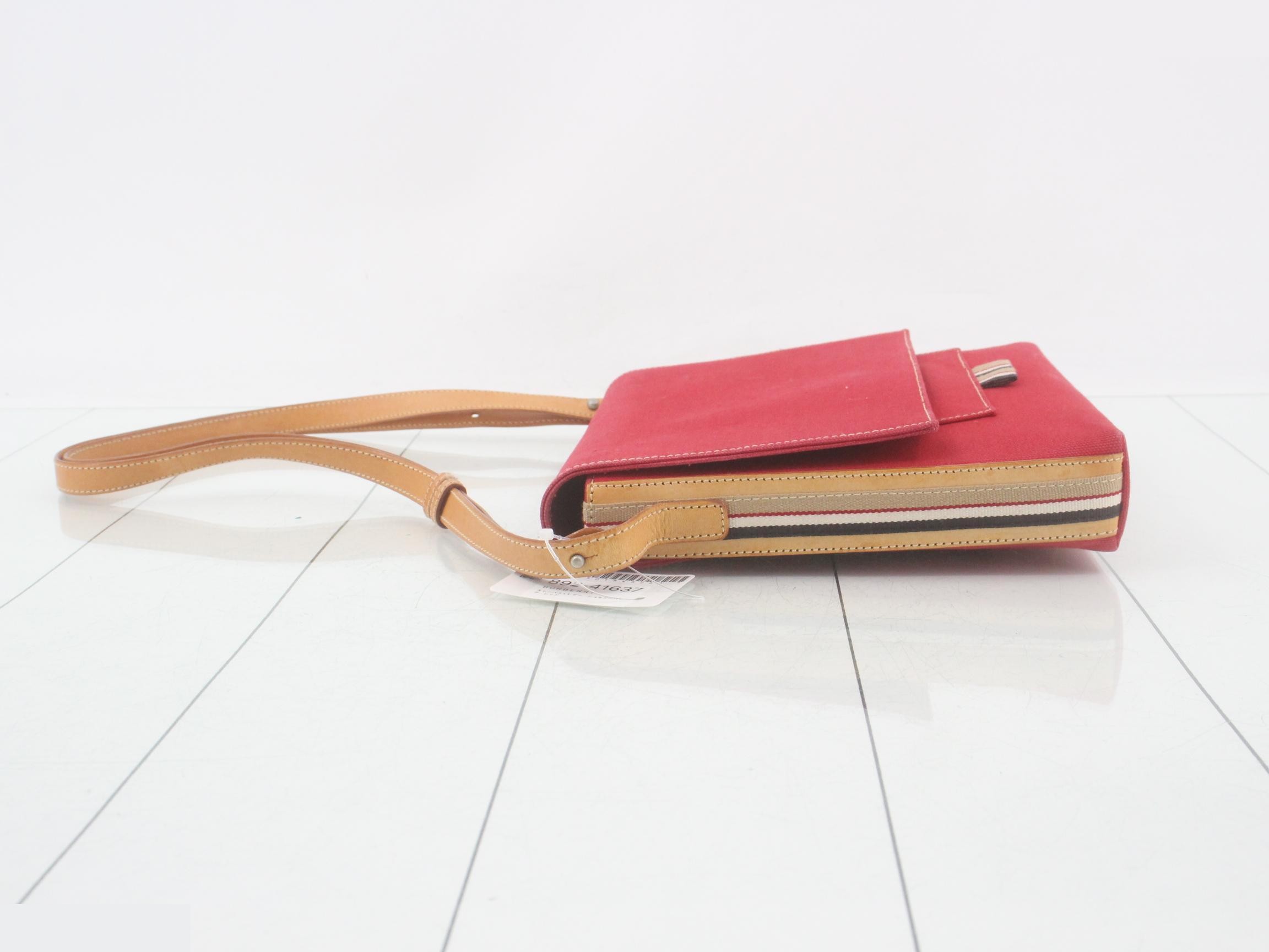 Canvas x Leather Shoulder Bag, Red — view 4