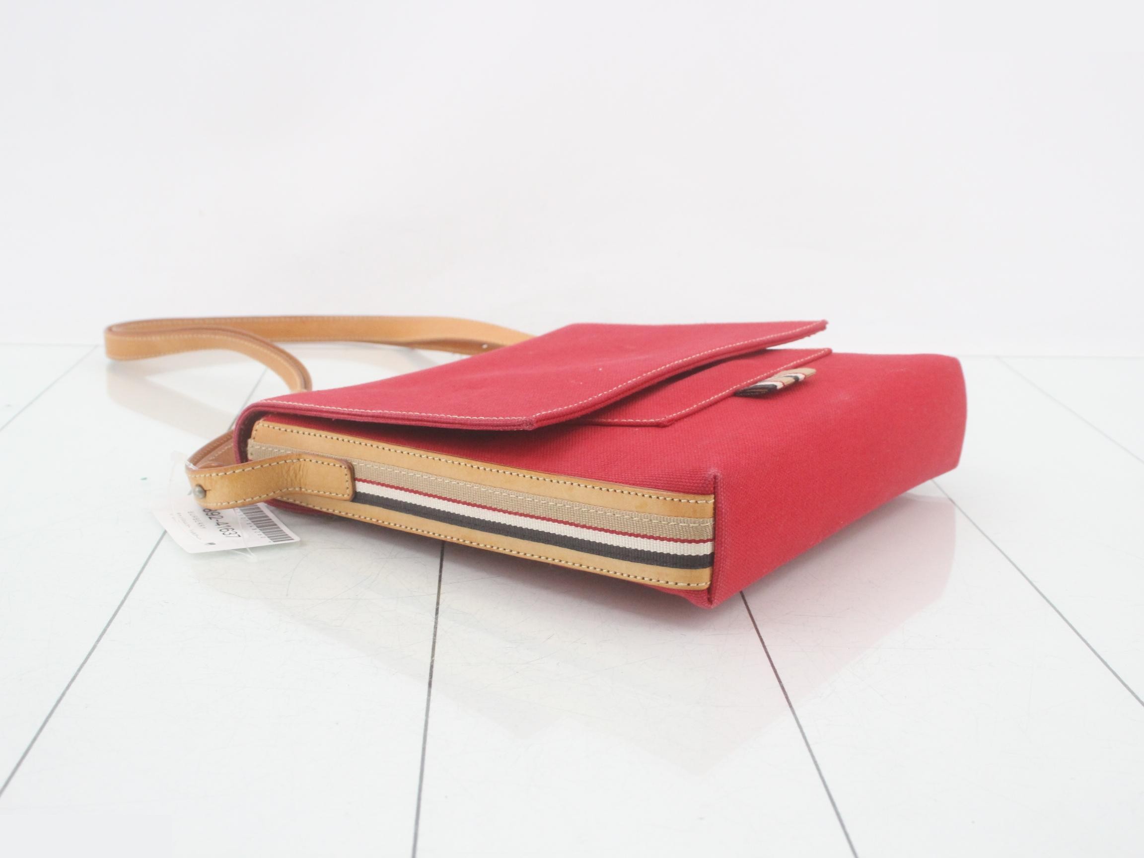 Canvas x Leather Shoulder Bag, Red — view 5