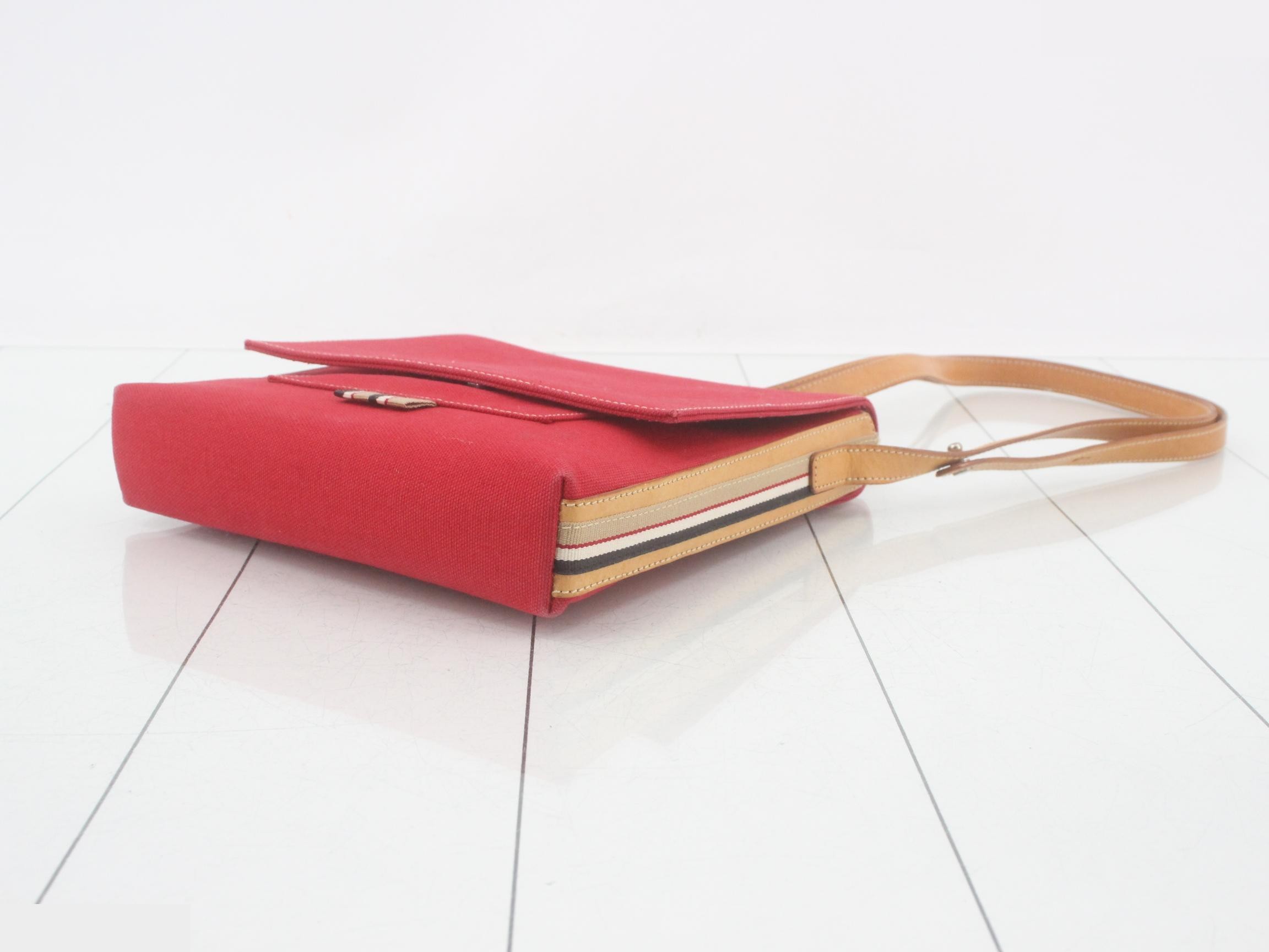 Canvas x Leather Shoulder Bag, Red — view 6