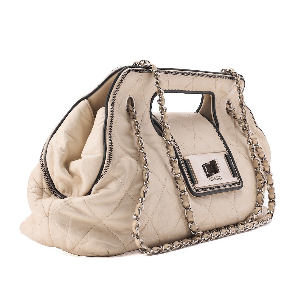 Lambskin Matelassé 2.55 Lock Chain Shoulder Bag, White — view 3