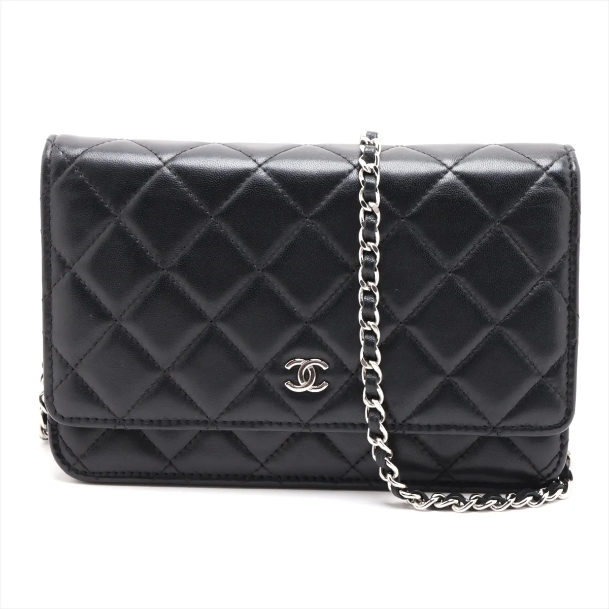 Matelassé Lambskin Chain Wallet, Black with Silver Hardware, 31099129, Serial Number 31