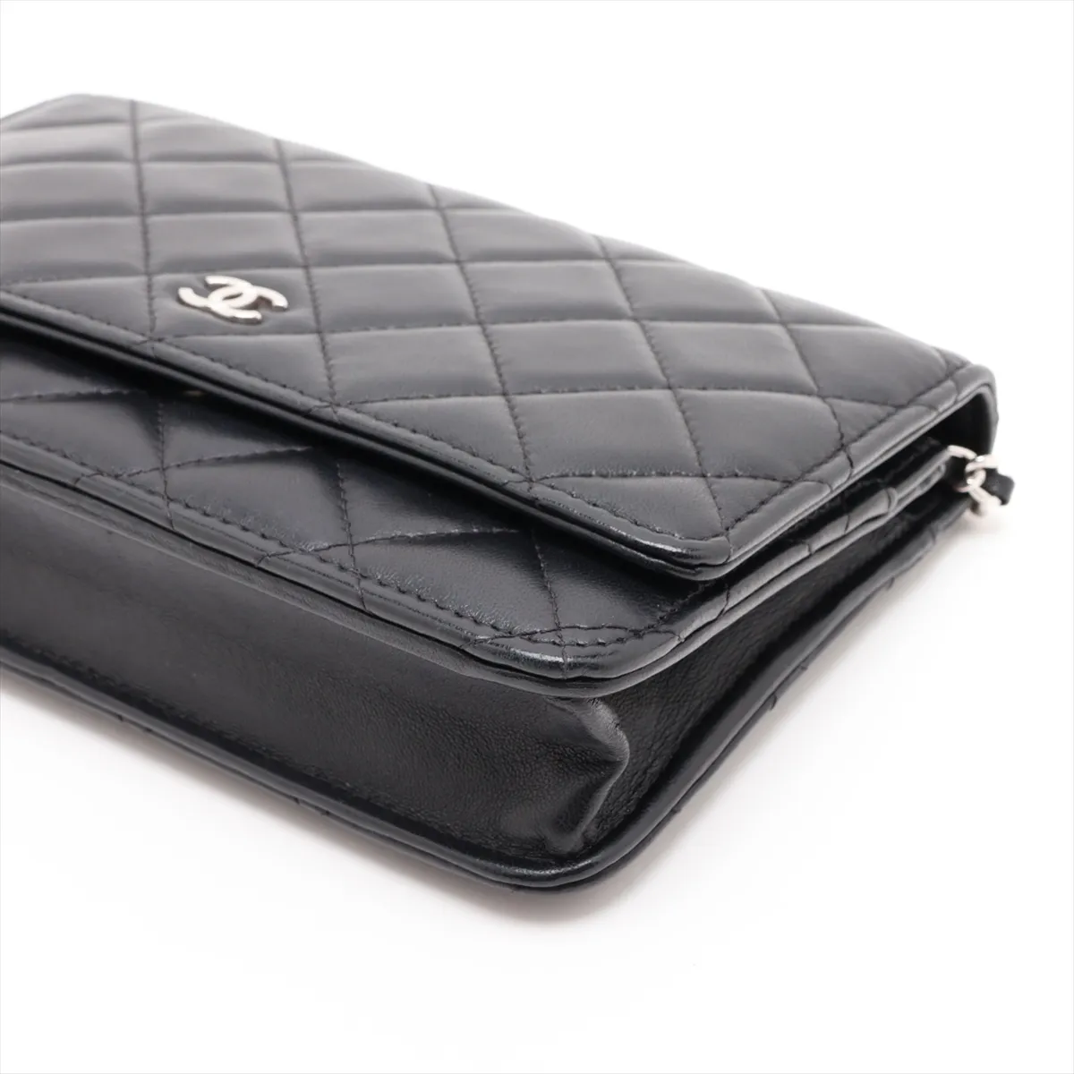 Matelassé Lambskin Chain Wallet, Black with Silver Hardware, 31099129, Serial Number 31 — view 3