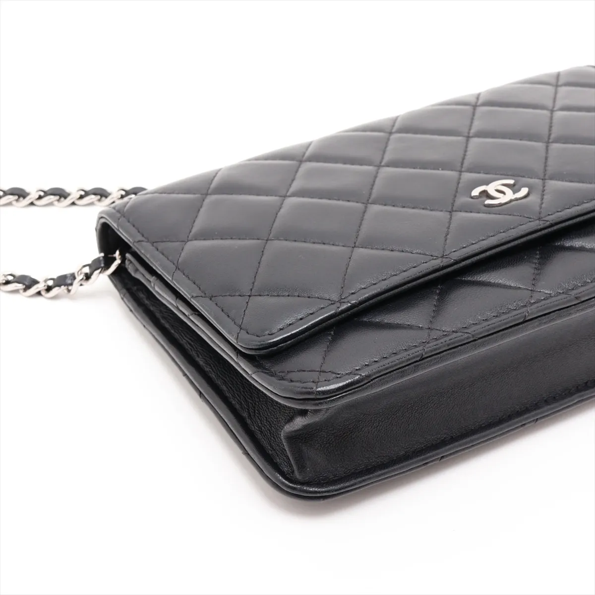 Matelassé Lambskin Chain Wallet, Black with Silver Hardware, 31099129, Serial Number 31 — view 4