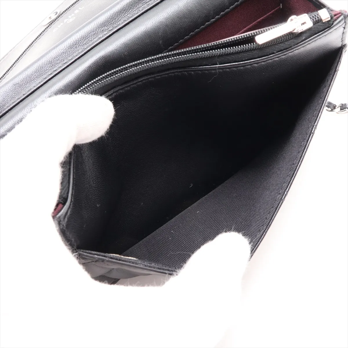 Matelassé Lambskin Chain Wallet, Black with Silver Hardware, 31099129, Serial Number 31 — view 6