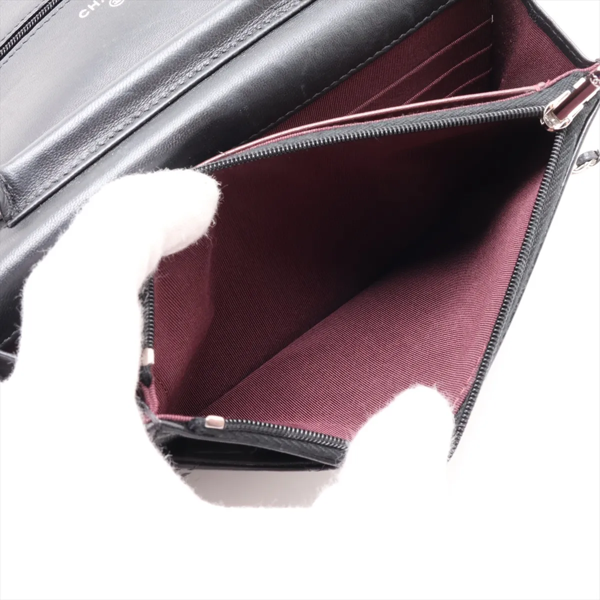 Matelassé Lambskin Chain Wallet, Black with Silver Hardware, 31099129, Serial Number 31 — view 7