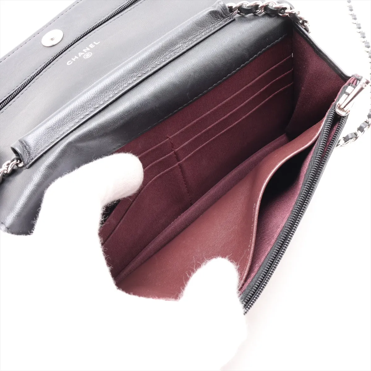 Matelassé Lambskin Chain Wallet, Black with Silver Hardware, 31099129, Serial Number 31 — view 8
